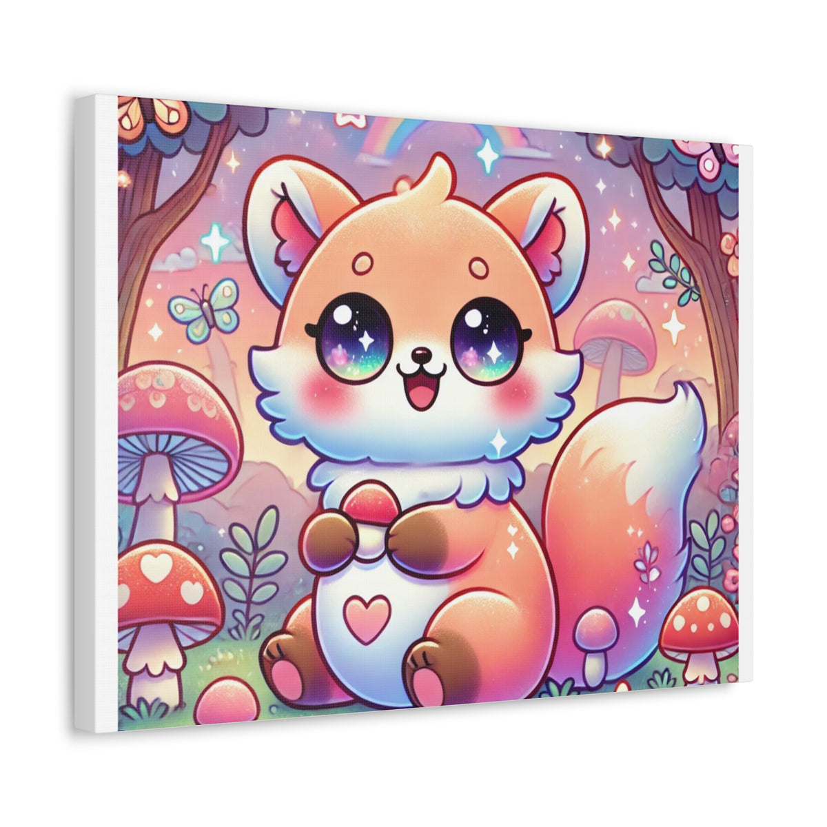 Pastel Woodland Fox Mushroom Kawaii Canvas Wall Art
