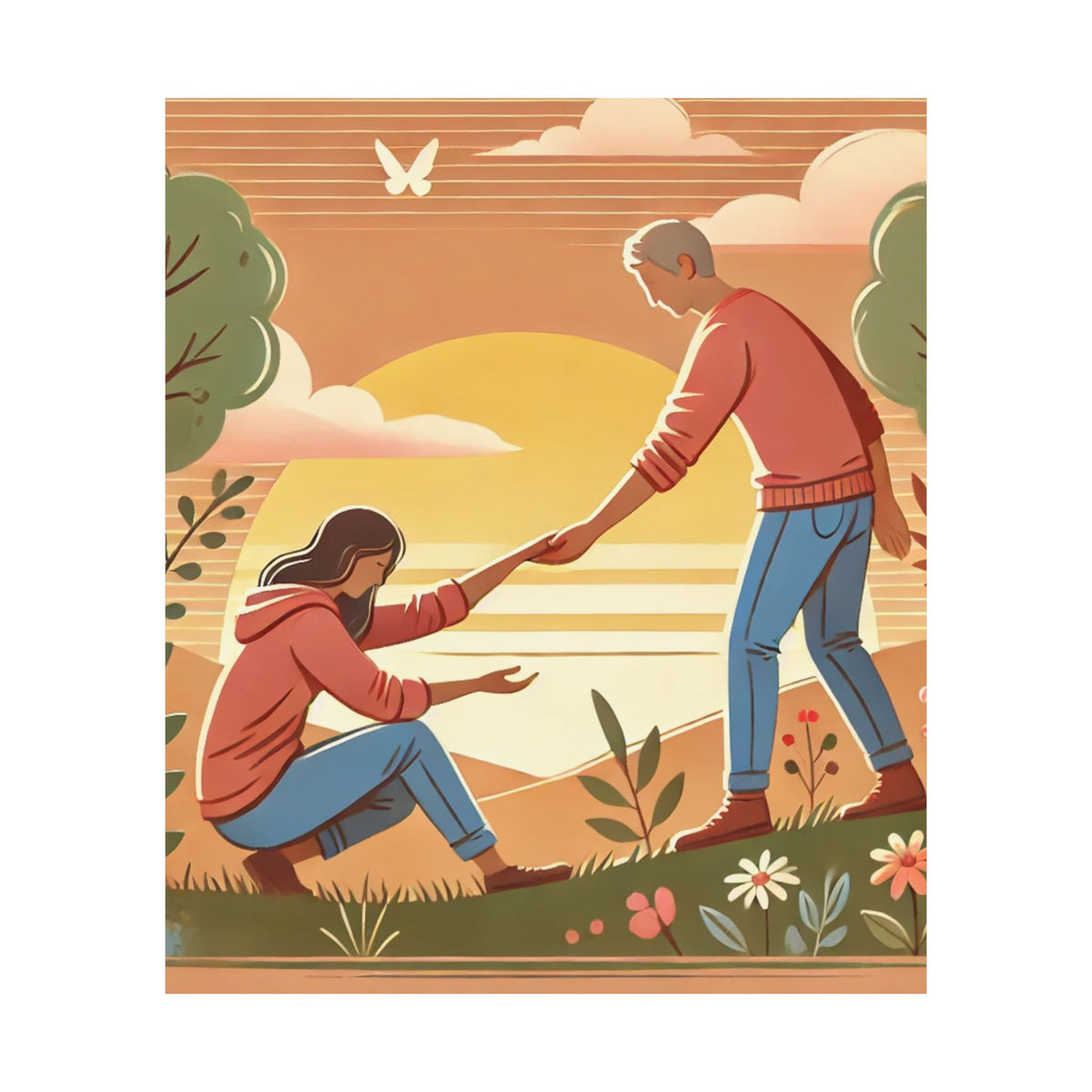 Helping Hands Sunset Garden Wall Art Poster