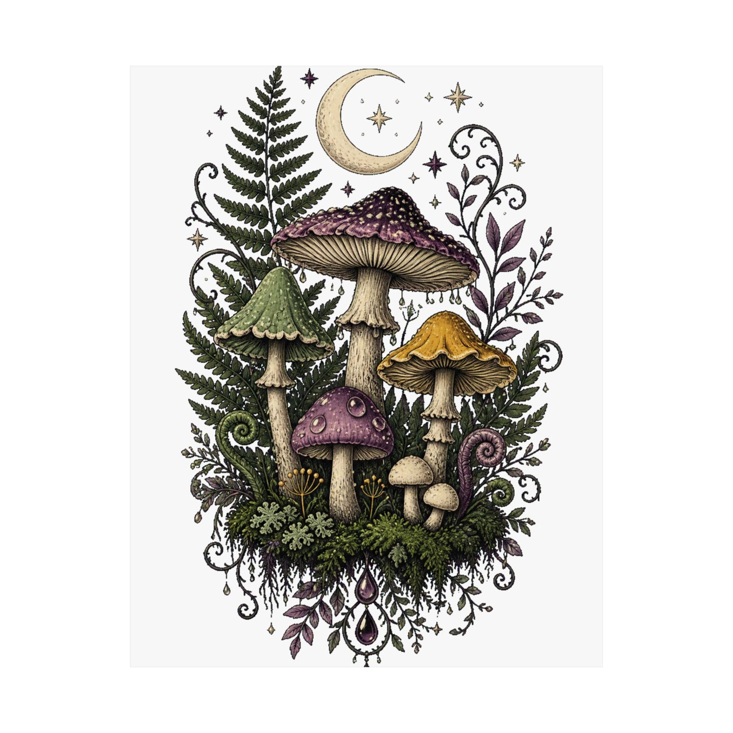 Midnight Mushroom Field Notes Botanical Mushroom Poster