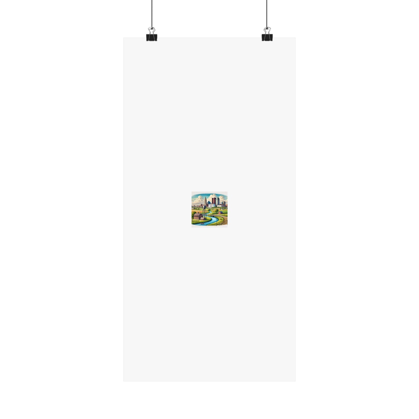 Rural River City Skyline Hometown Landscape Poster Art
