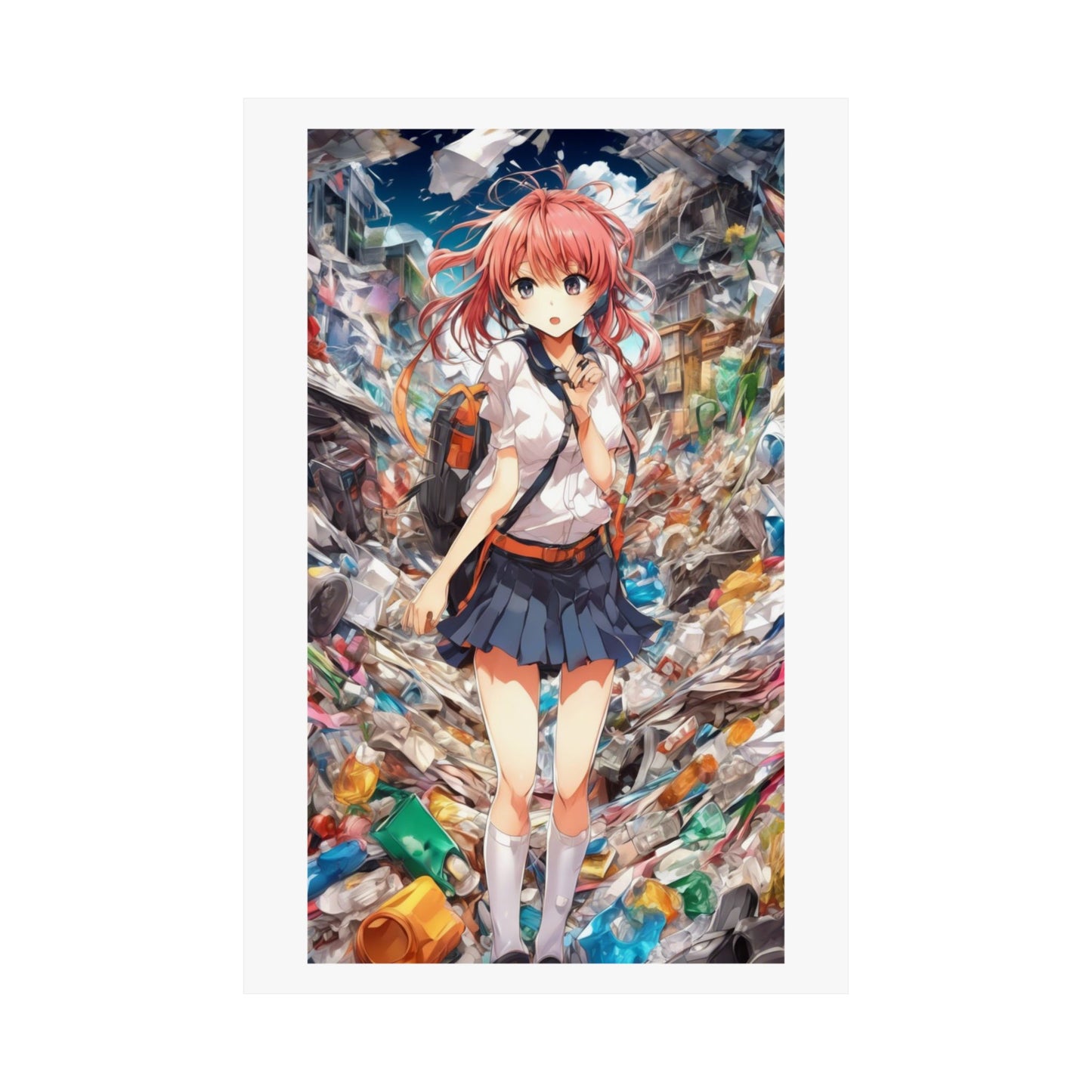 Recycling Day Anime Schoolgirl Eco Street Art Poster