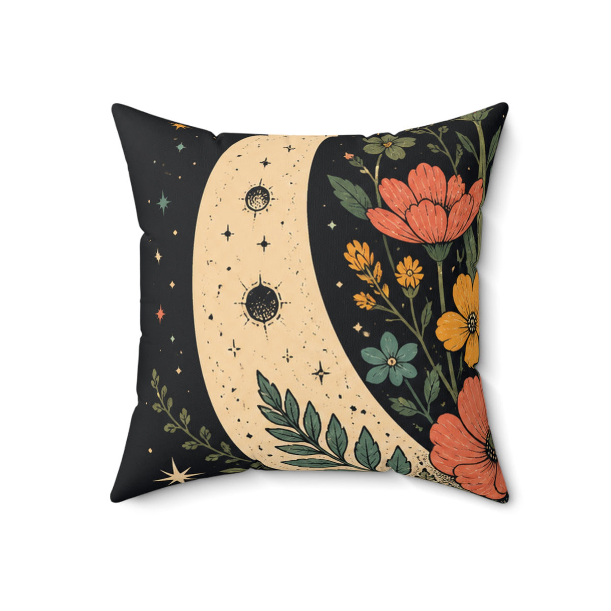 Celestial Wildflower Moon Botanical Decorative Pillow