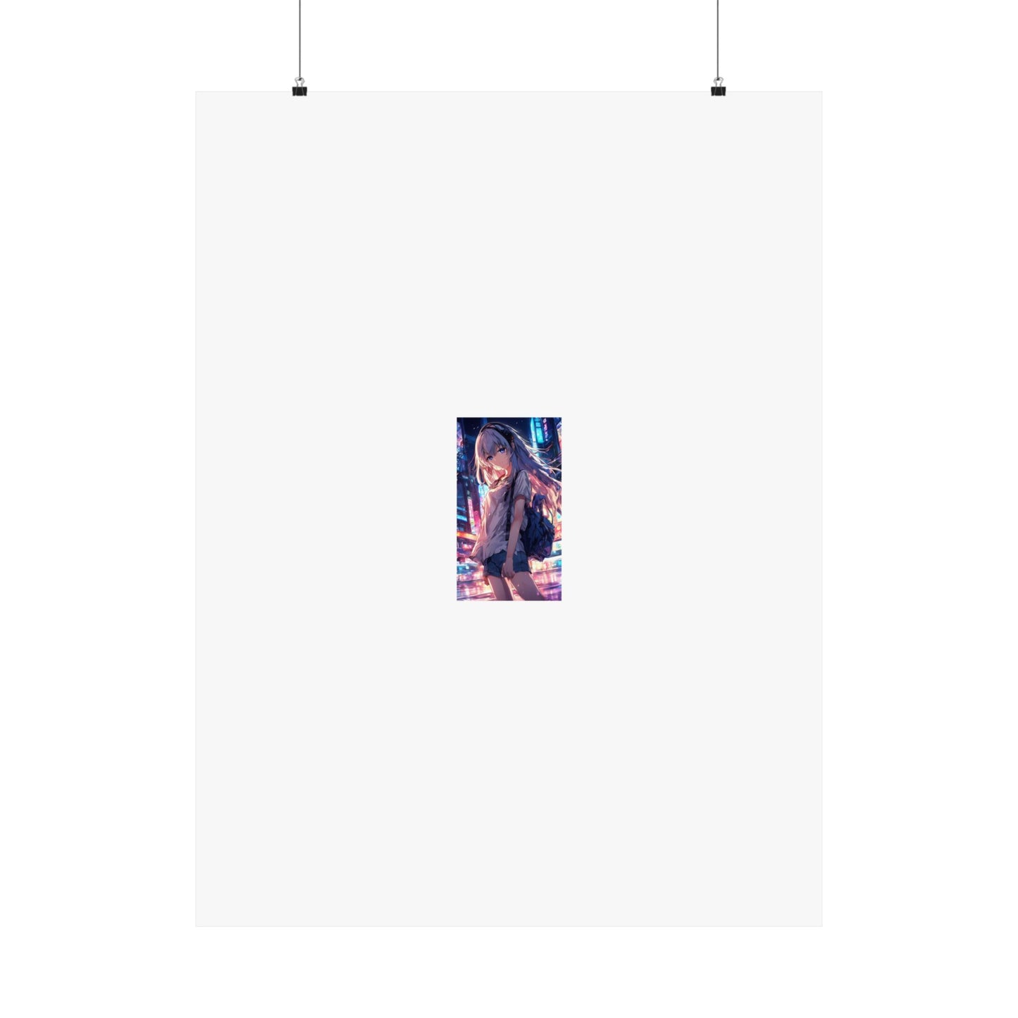 Anime City Night Heroine Portrait Neon Poster Art