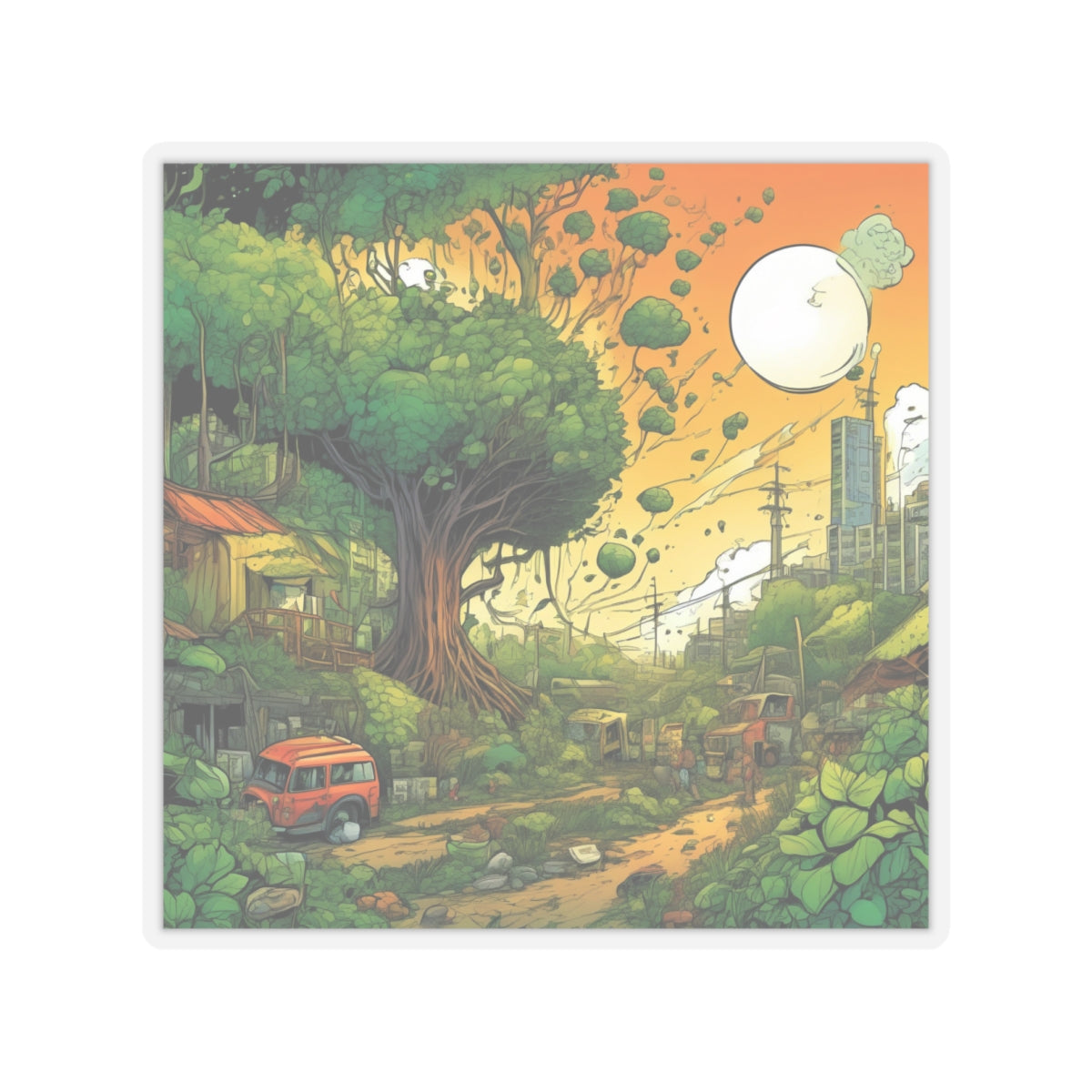 Cottage Road Landscape Nature Gift Art Sticker