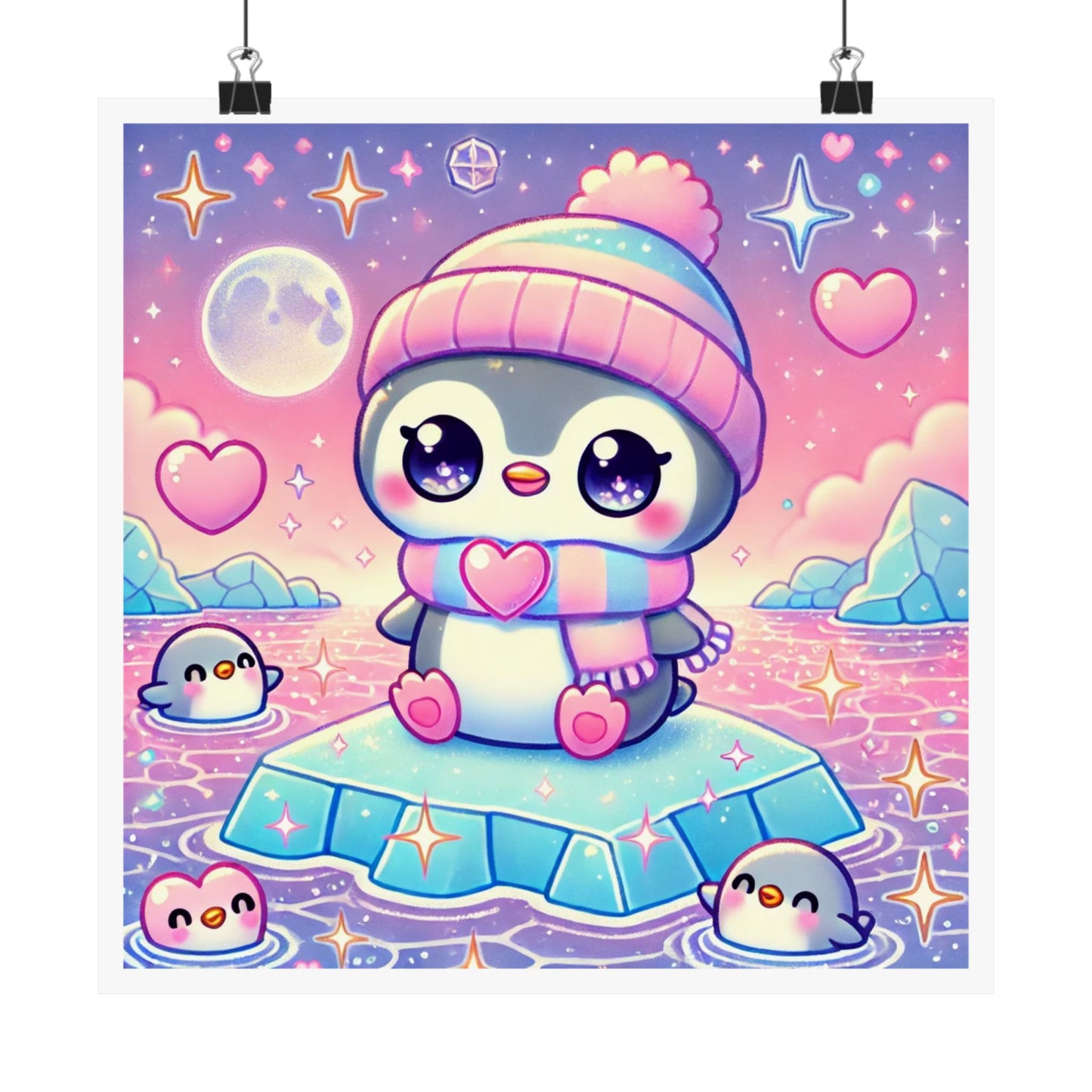 Cute Winter Penguin Ice Floe Kawaii Art Poster