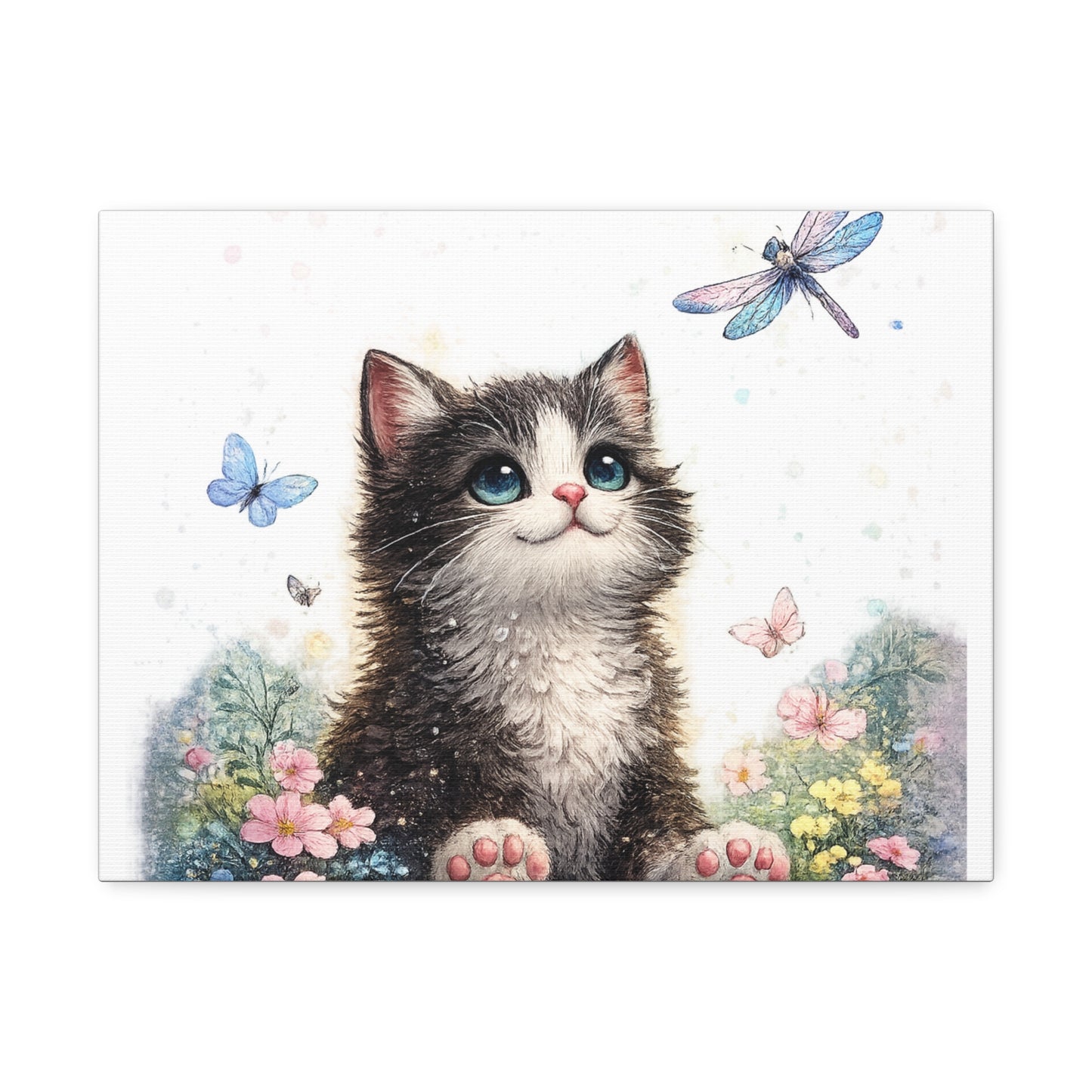 Whimsical Kitten Butterfly Garden Canvas Art