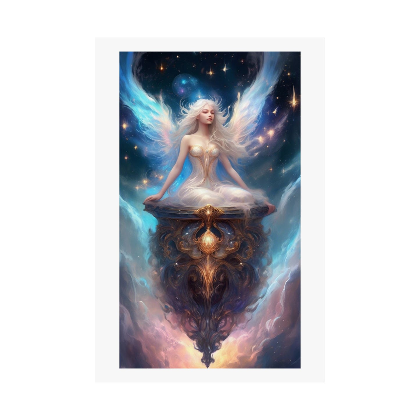 Celestial Winged Meditation Fantasy Portrait Poster