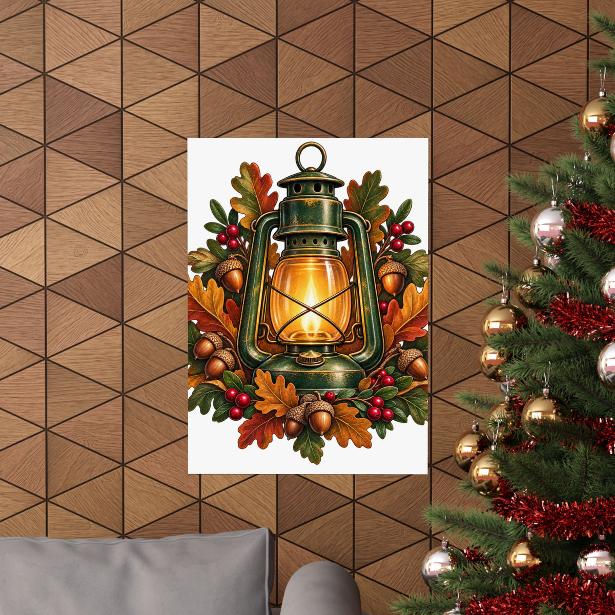 Autumn Oak Lantern and Acorns Poster