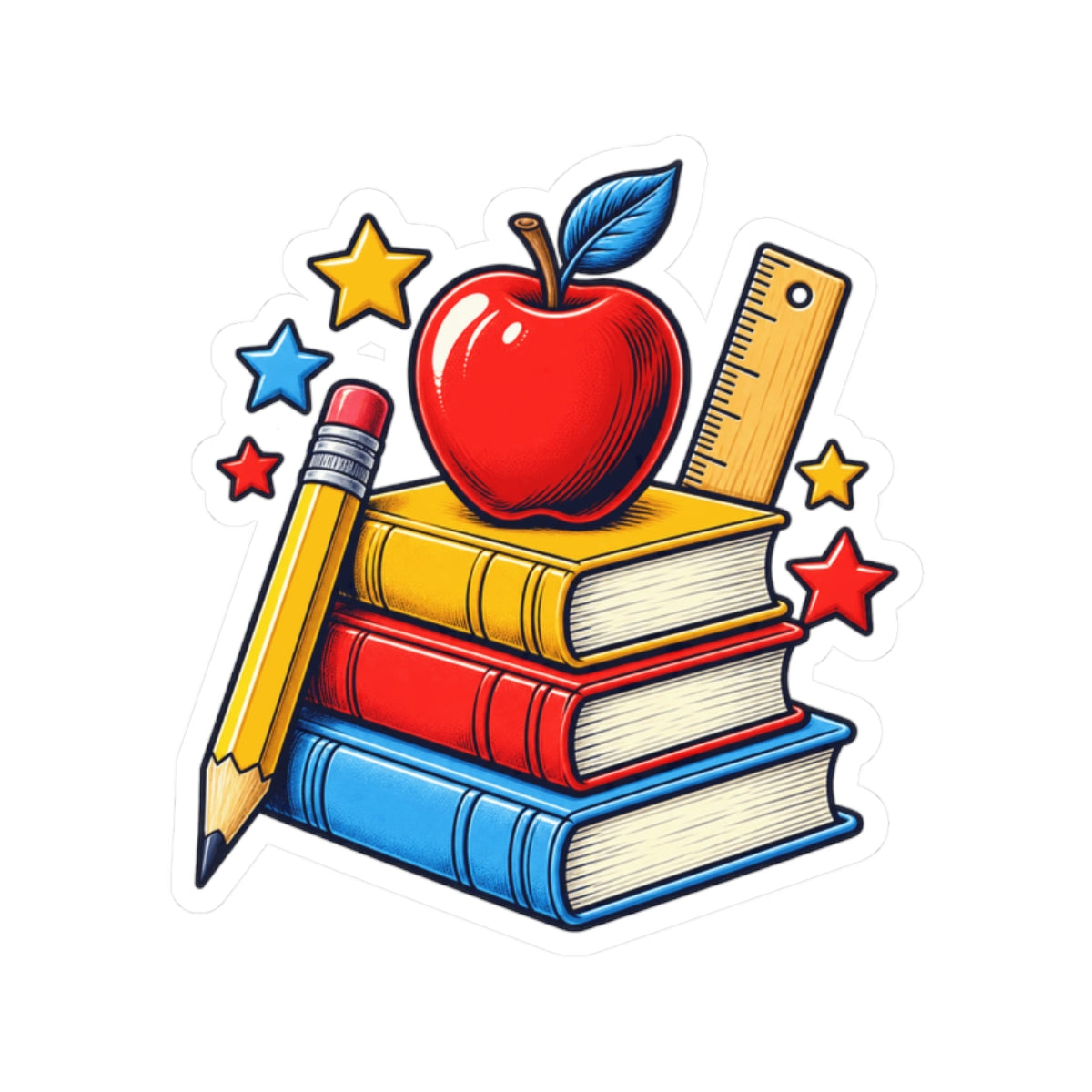 Retro School Books Apple Teacher Appreciation Sticker