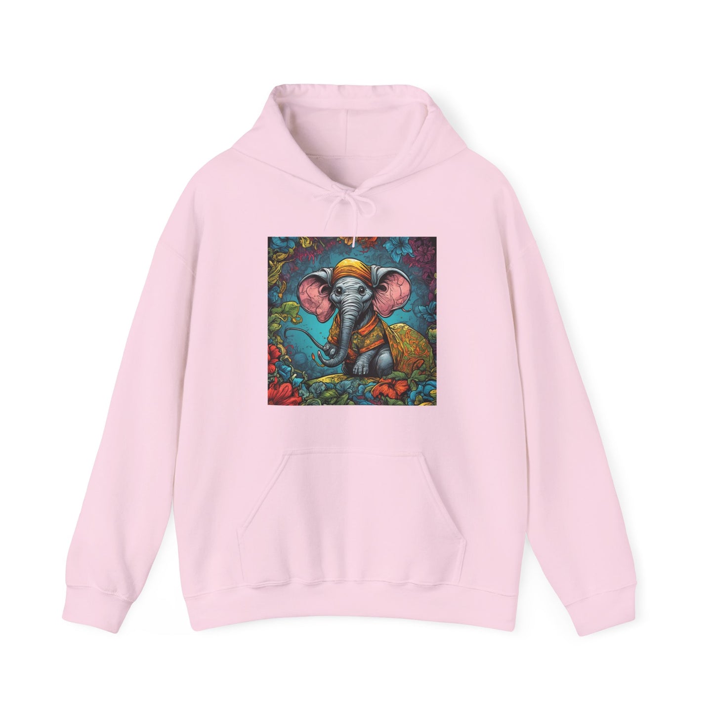 Colorful Storybook Elephant Floral Garden Art Hoodie