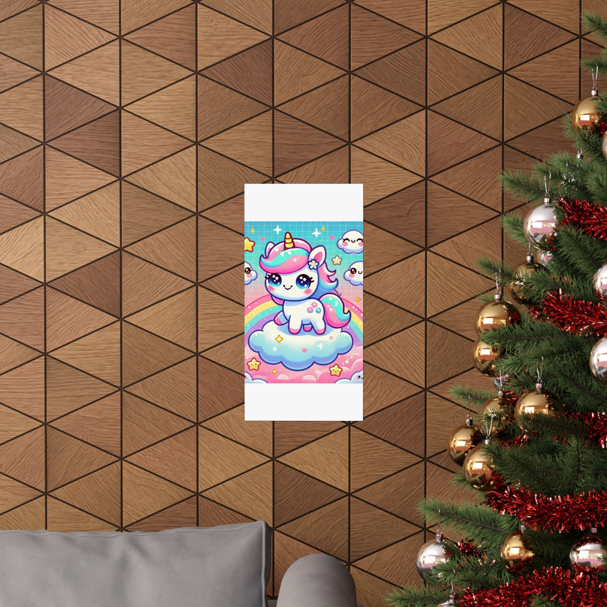 Pastel Rainbow Unicorn Cloud Kawaii Wall Art Poster