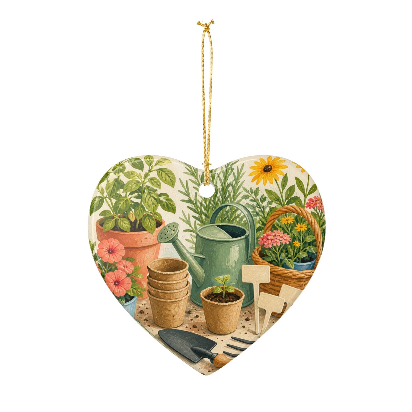 Colorful Gardening Tools and Flowers Hobby Art Ceramic Ornament, Holiday Keepsak