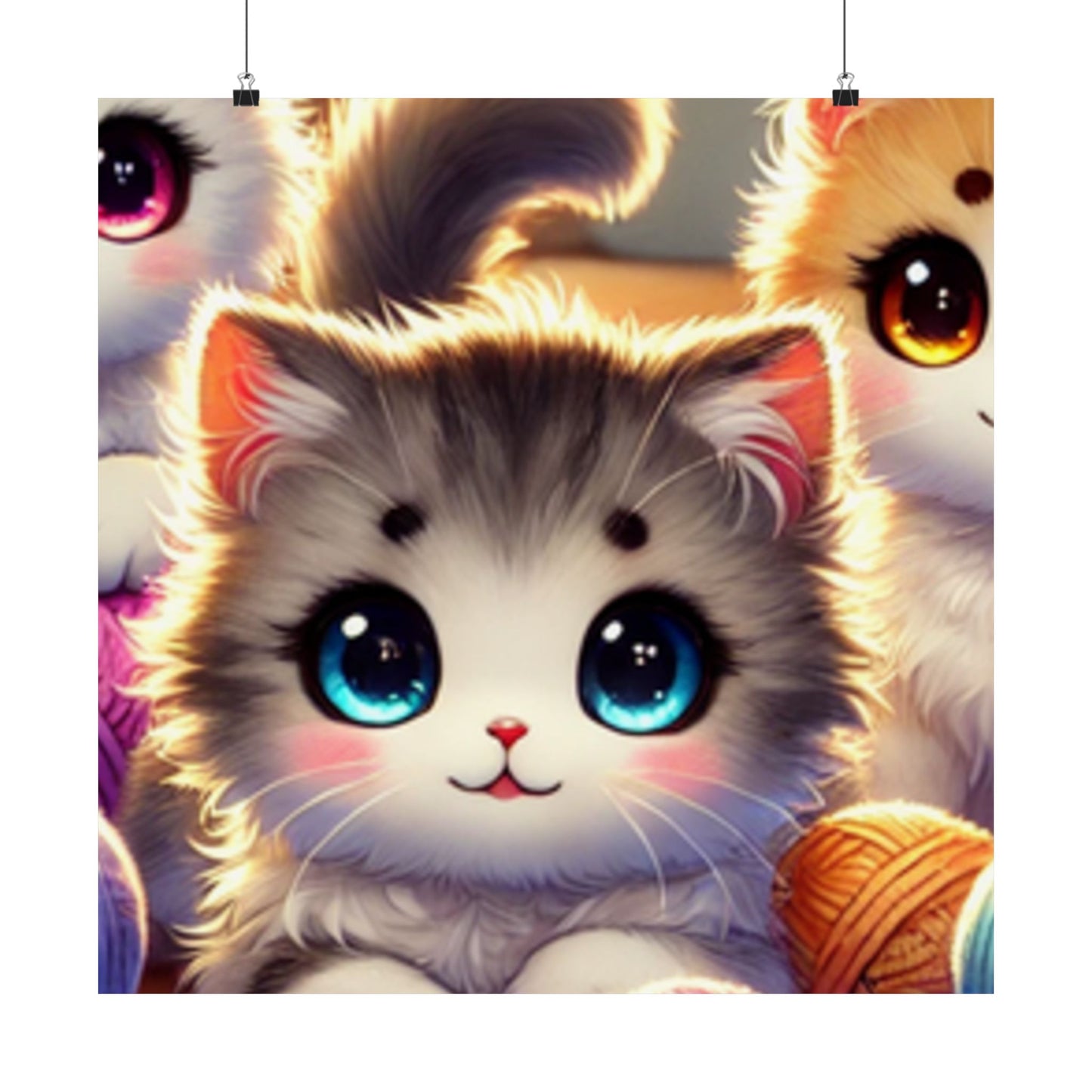 Cozy Yarn Kittens Cute Cat Poster Knitting Room Wall Art Decor