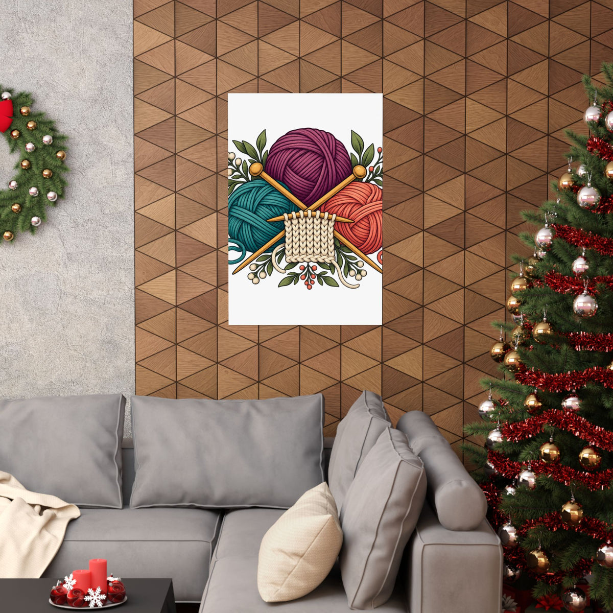 Retro Yarn and Knitting Botanical Art Poster