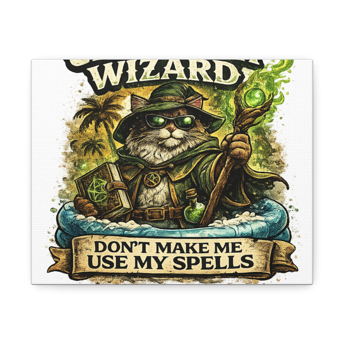 Crazy Cat Wizard Funny Fantasy Magic Canvas Art