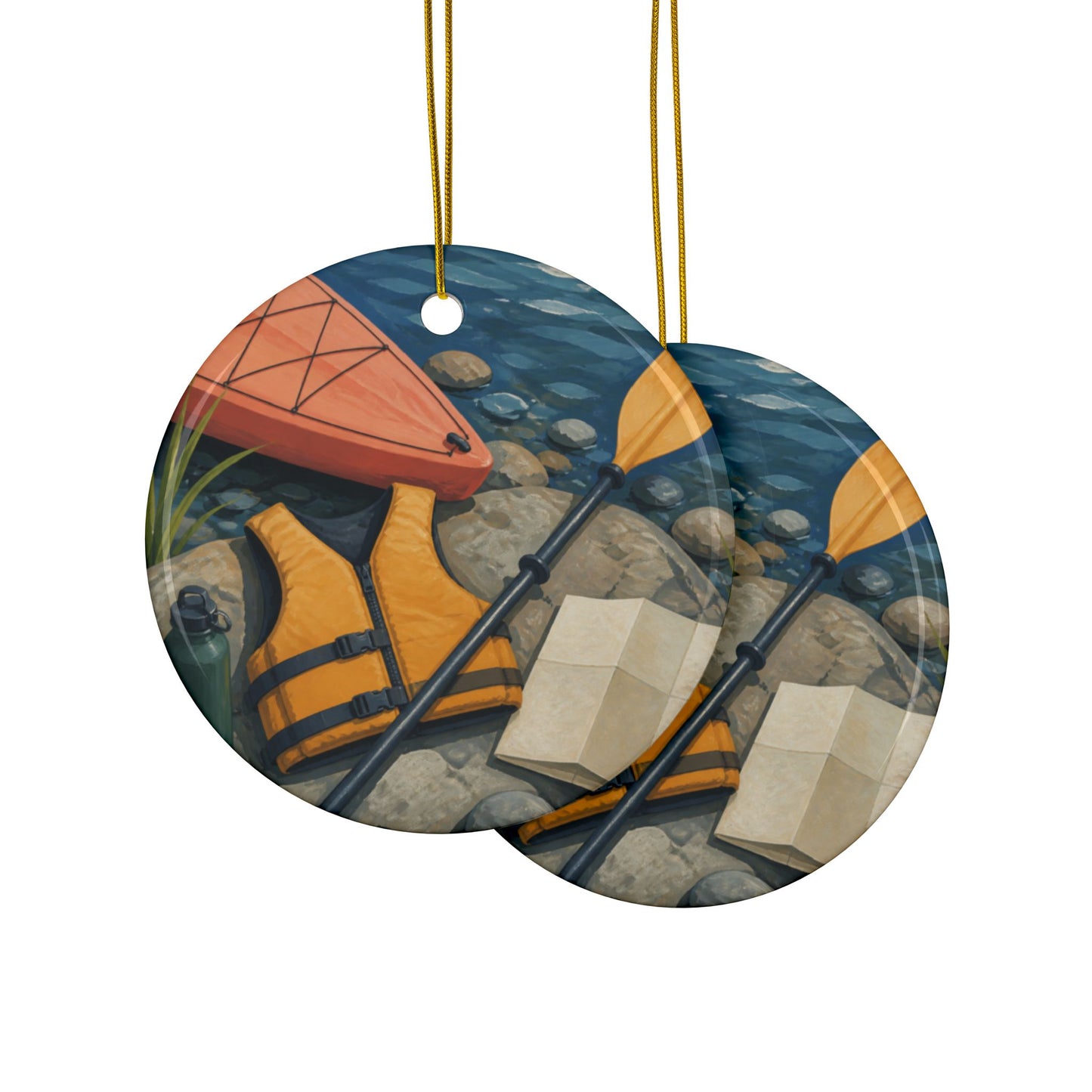 Calm Kayaking Adventure Art Ceramic Ornament, Holiday Keepsake and Gift