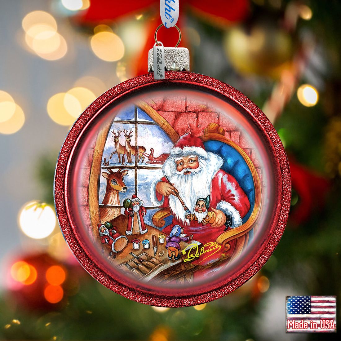 Christmas Balls Glass Ornament Set of 3 by G. DeBrekht - Christmas Santa Snowman Decor - 75011-B3