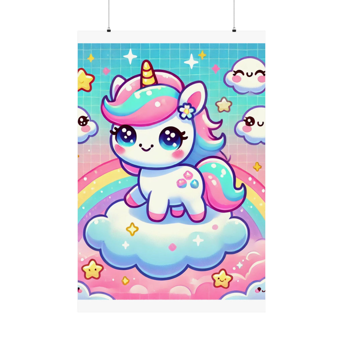 Pastel Rainbow Unicorn Cloud Kawaii Wall Art Poster