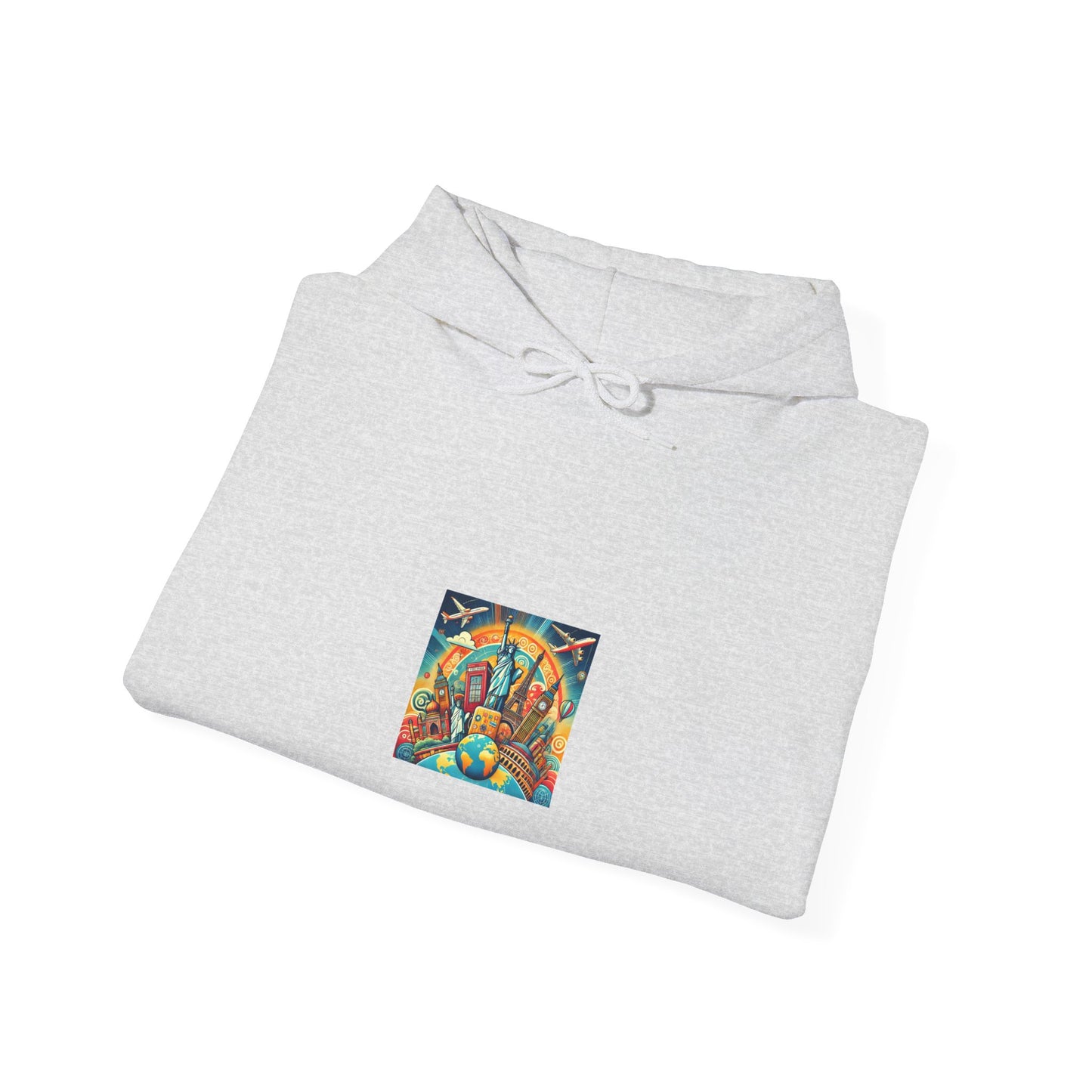 Global Landmark Adventure Collage Cozy Travel Hoodie