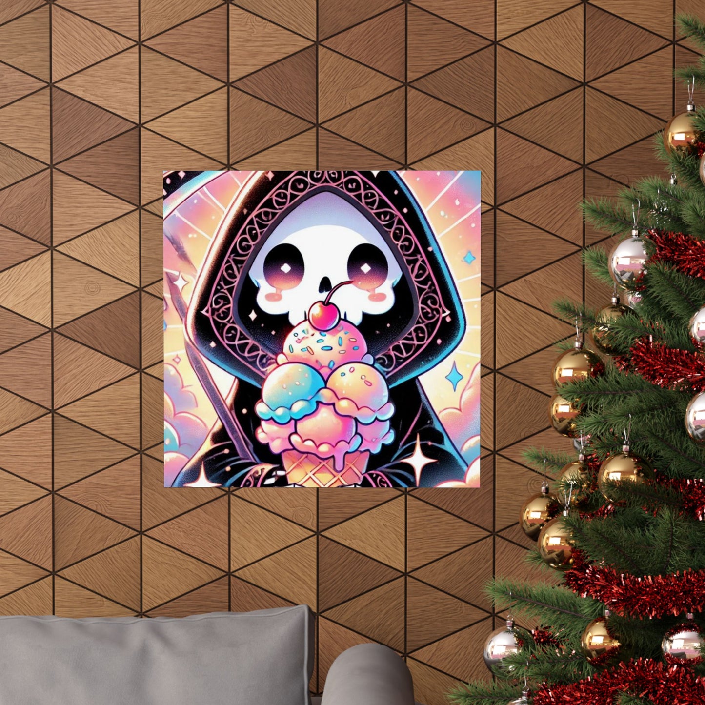 Cute Grim Reaper Ice Cream Pastel Novelty Poster
