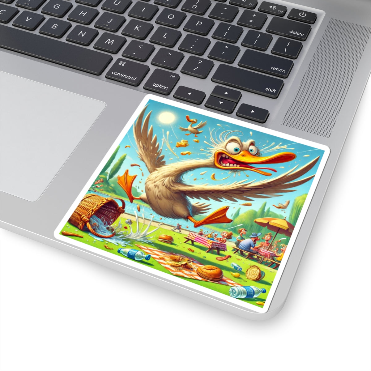 Chaotic Picnic Duck Funny Summer Adventure Sticker