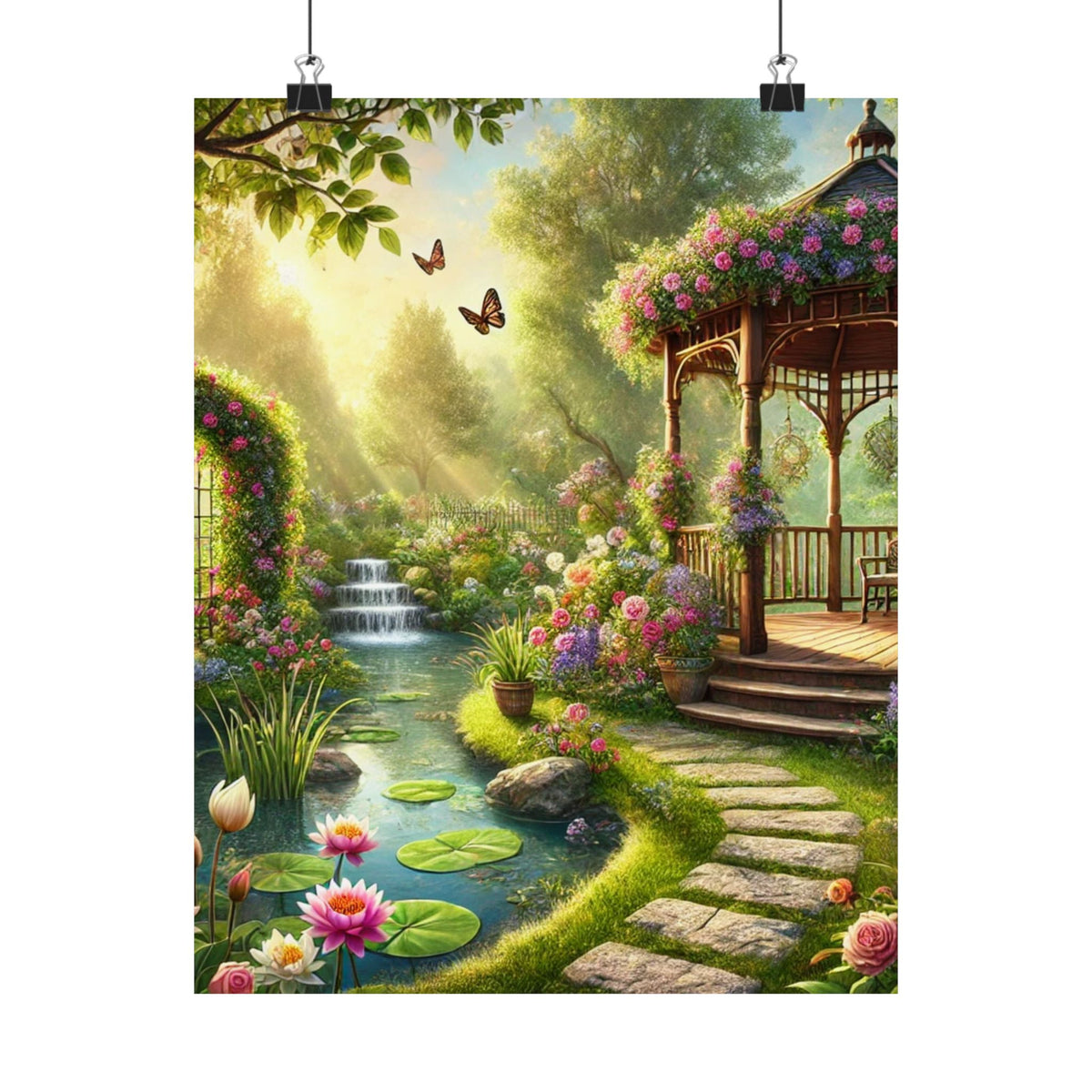 Sunlit Rose Gazebo Cottage Garden Wall Art Poster