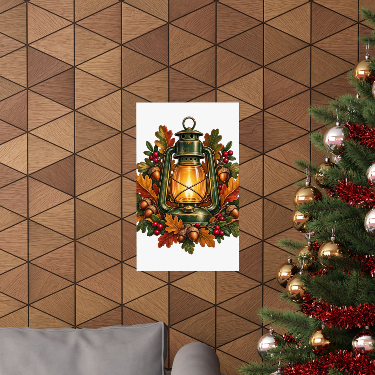 Autumn Oak Lantern and Acorns Poster
