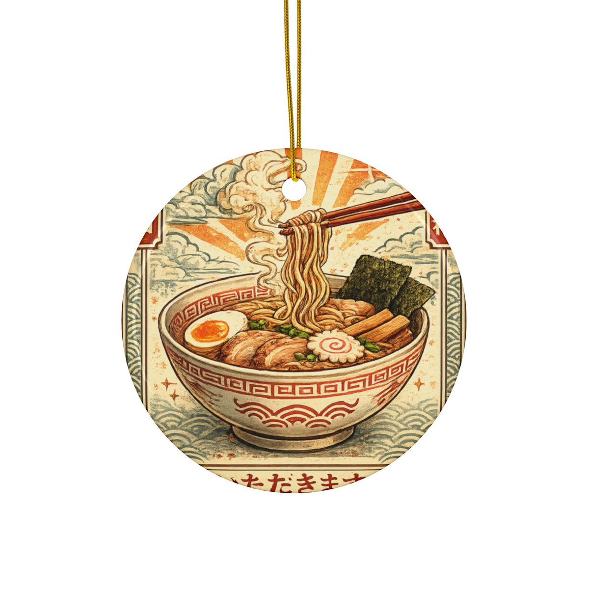 Vintage Ramen Bowl Illustration Ceramic Ornament, Holiday Keepsake and Gift
