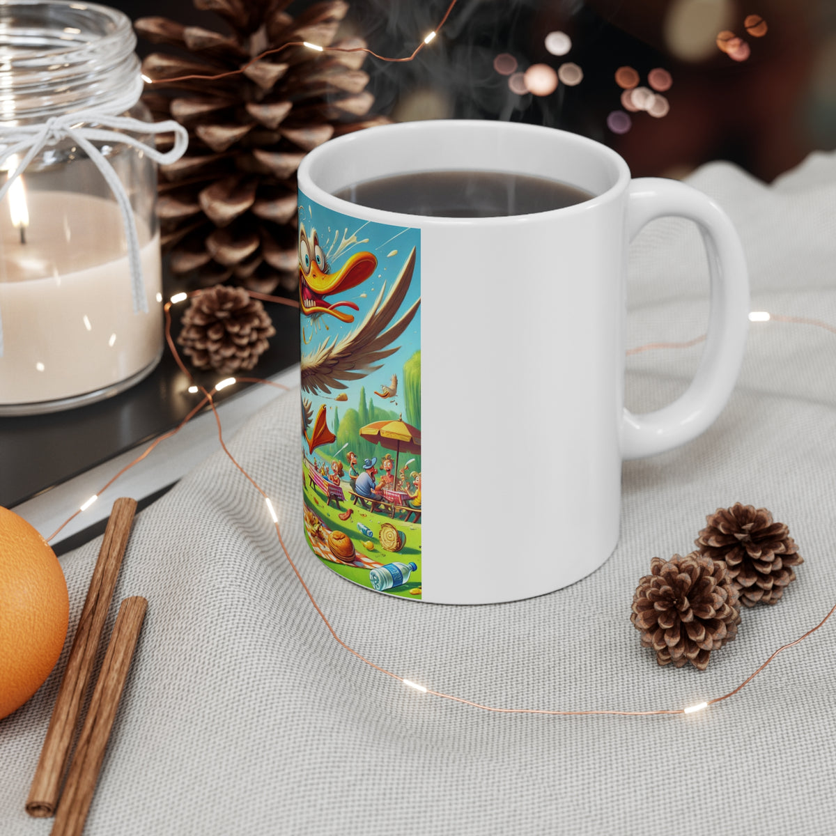 Chaotic Picnic Duck Funny Summer Adventure Coffee Mug