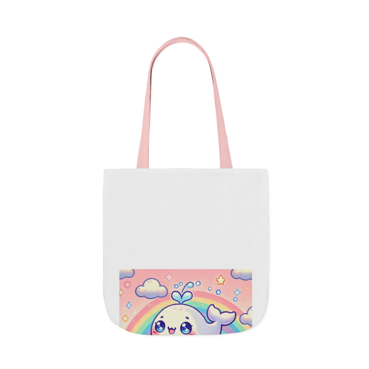 Kawaii Rainbow Whale Pastel Cloud Canvas Tote Bag