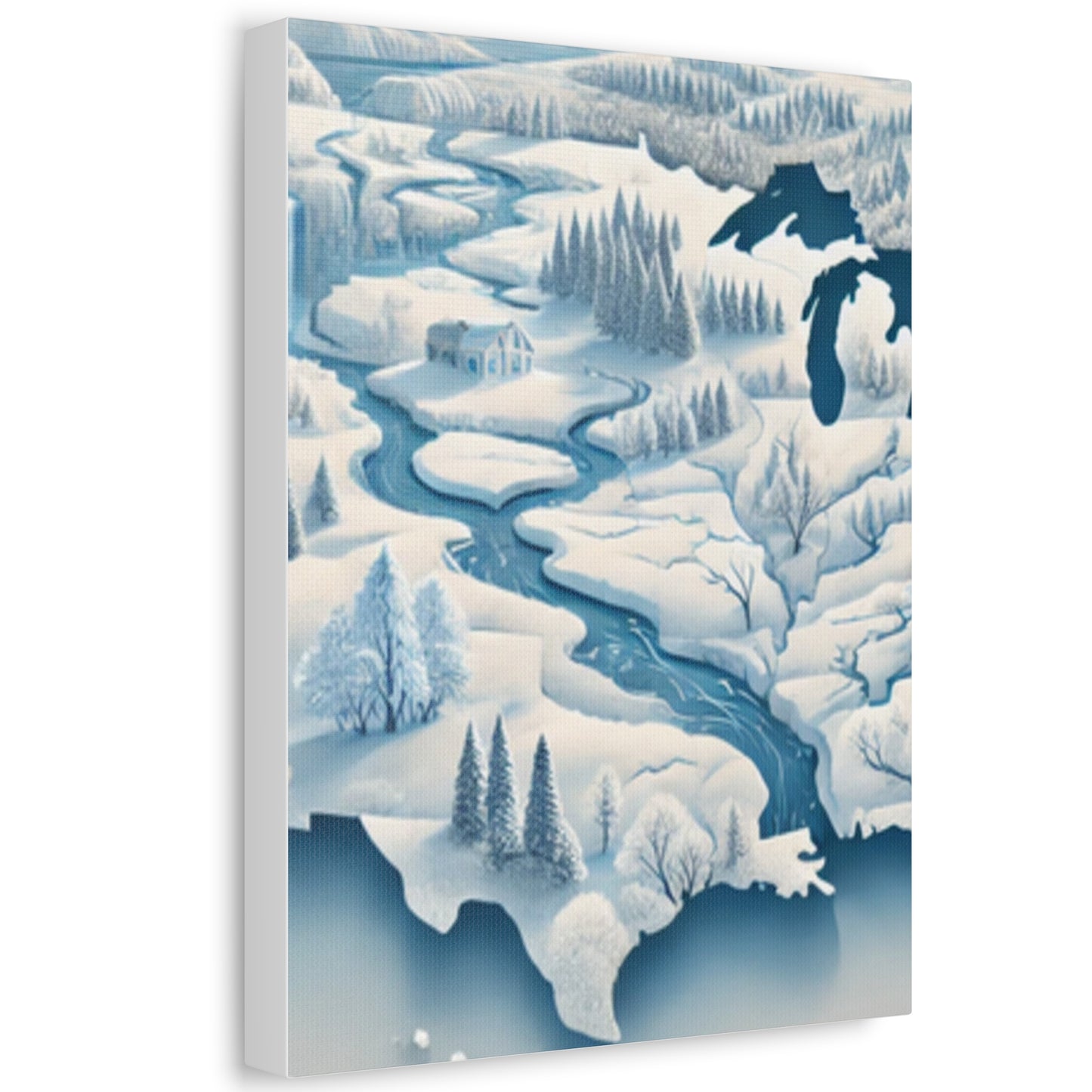 Winter USA Dreamscape Snowy Map Canvas Wall Art Travel Gift