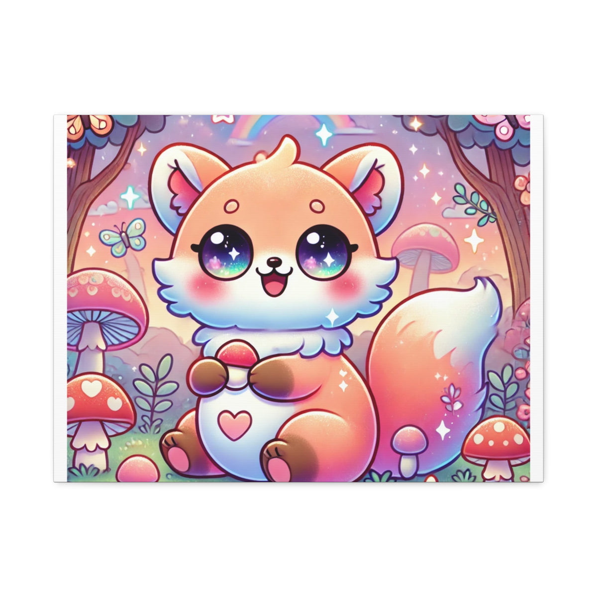 Pastel Woodland Fox Mushroom Kawaii Canvas Wall Art