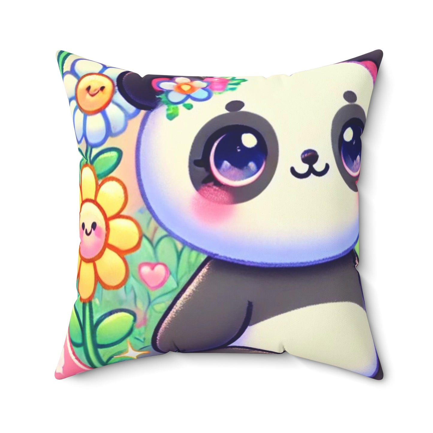 Pastel Panda and Bunny Rainbow Garden Decorative Pillow