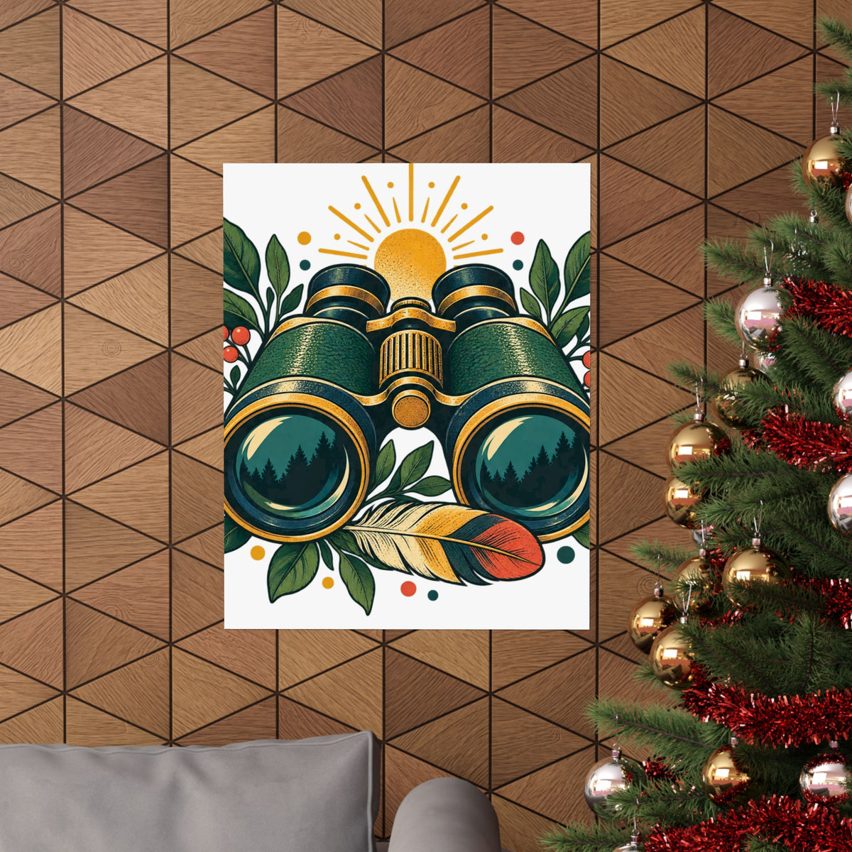 Retro Binoculars and Botanical Birdwatching Art Poster