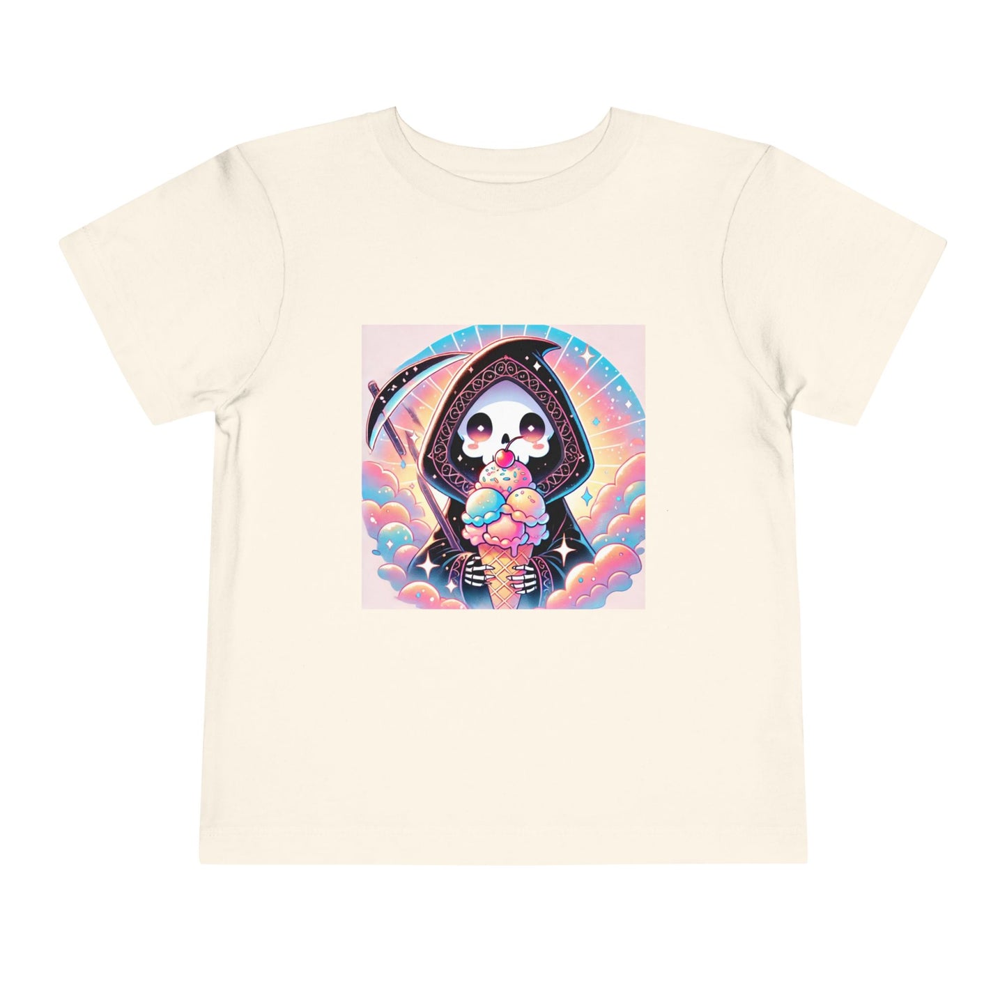 Grim Reaper with Ice Cream Kawaii Anime Toddler Tee - Adorable Short Sleeve Shirt for Kids - Fun & Stylish Gift Idea!