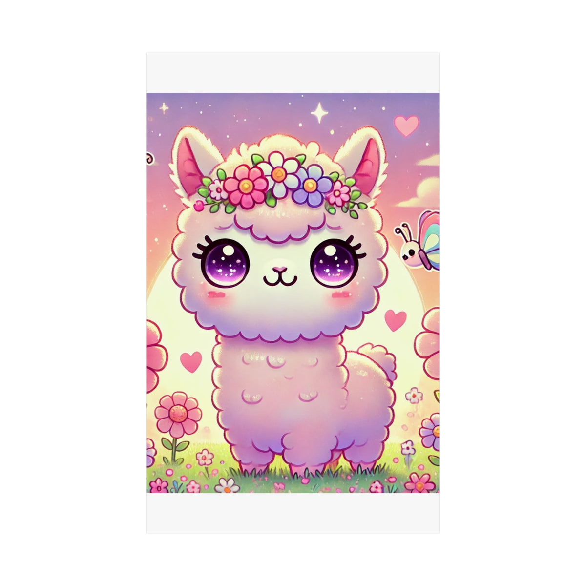 Pastel Floral Alpaca Garden Kawaii Wall Art Poster