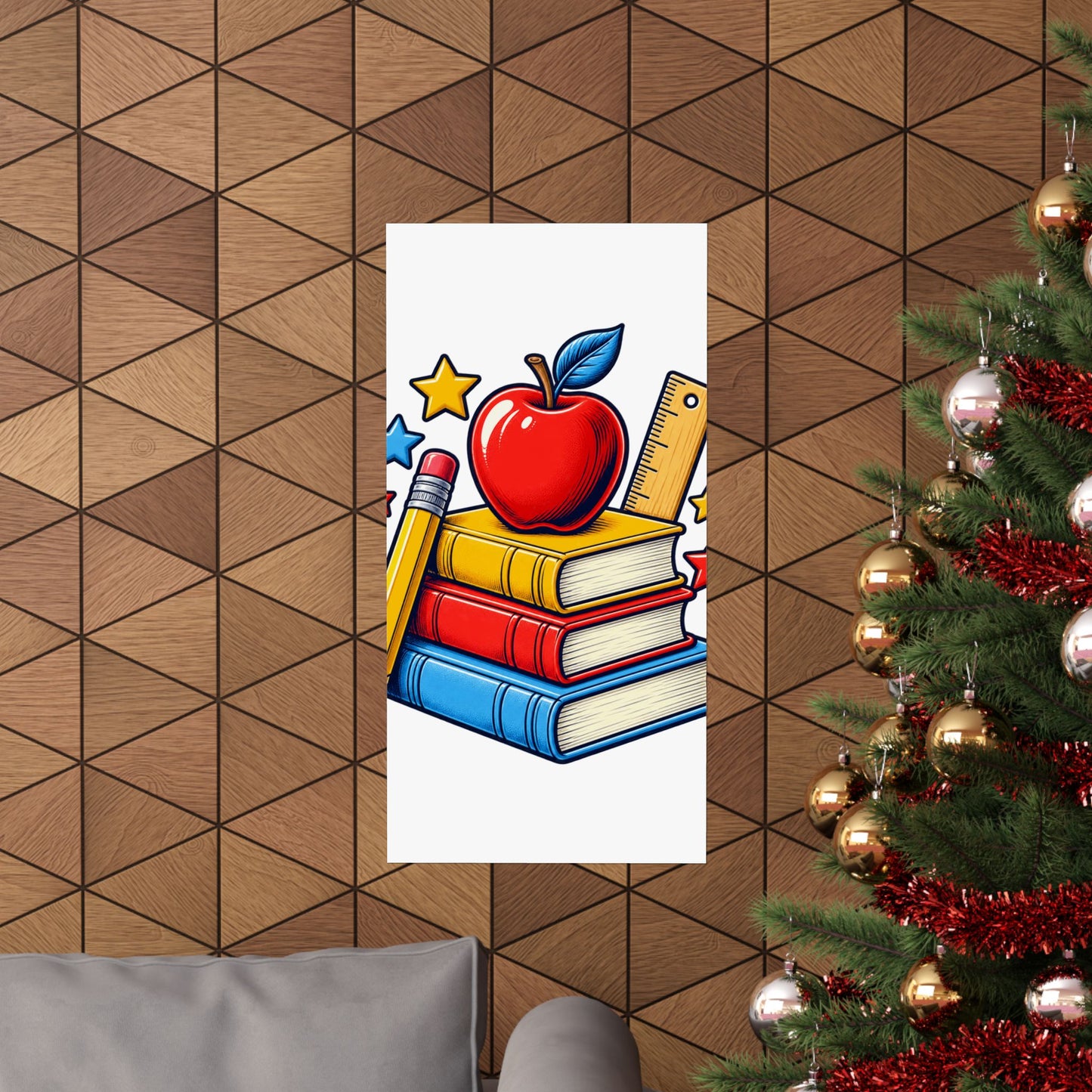 Retro School Books Apple Teacher Appreciation Art Poster
