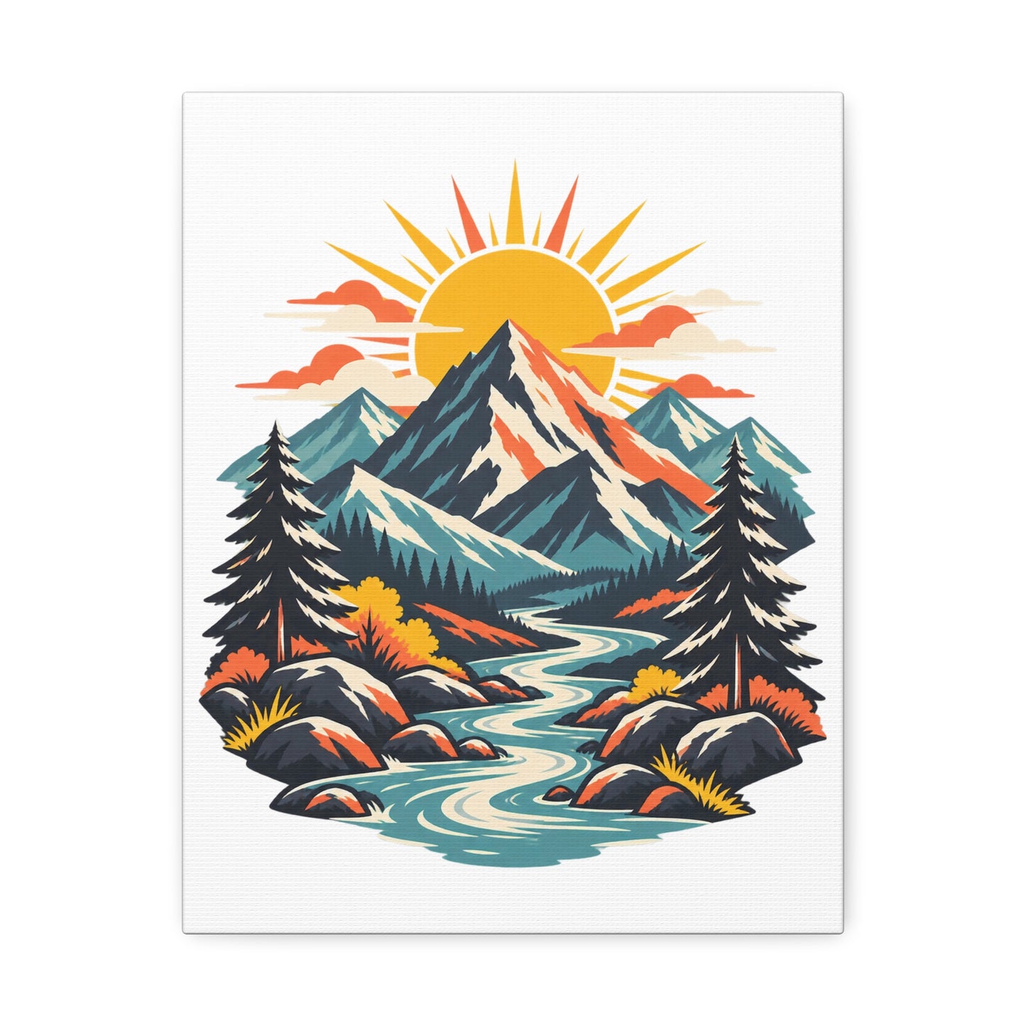 Alpine Sunrise River Mountain Adventure Canvas Wall Art