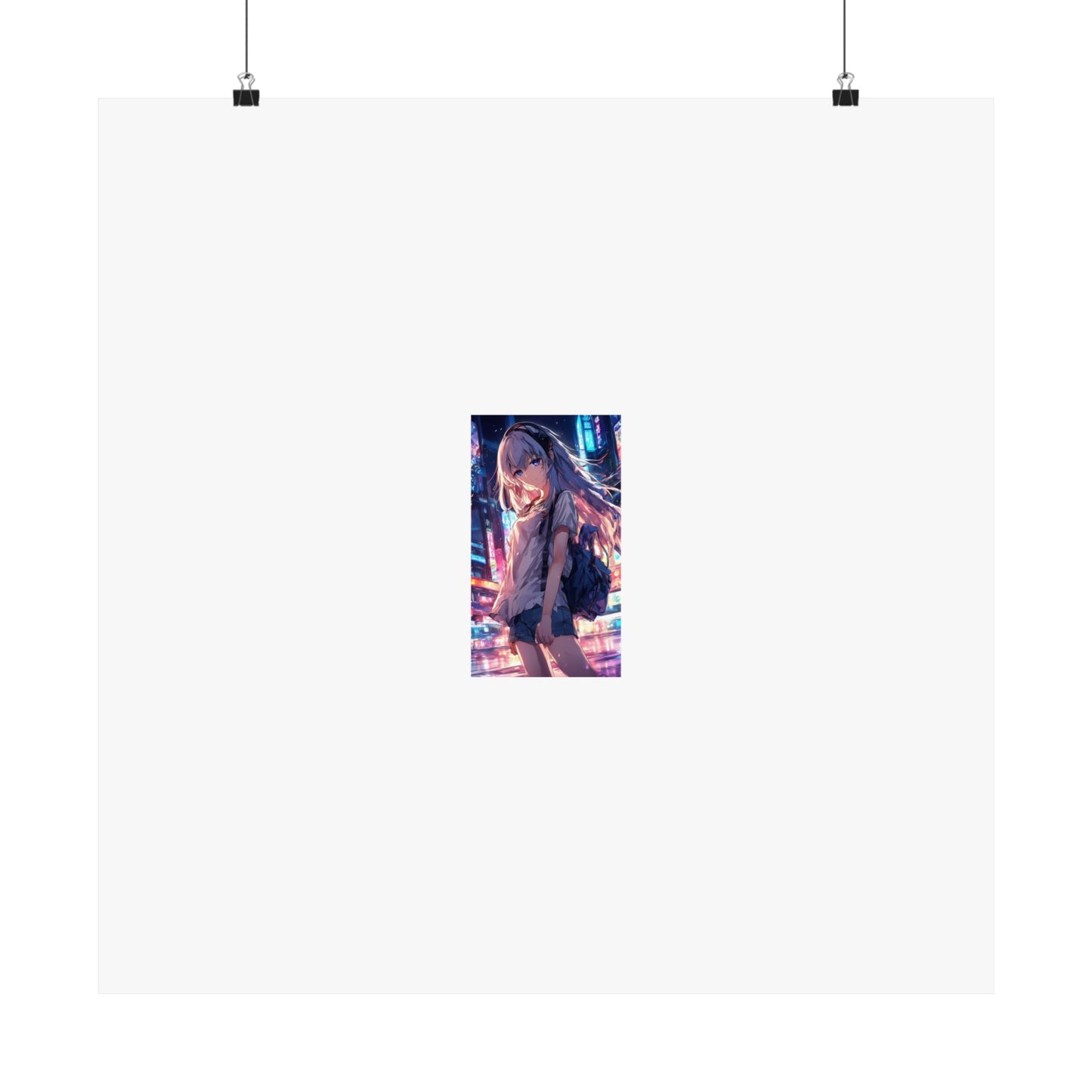 Anime City Night Heroine Portrait Neon Poster Art