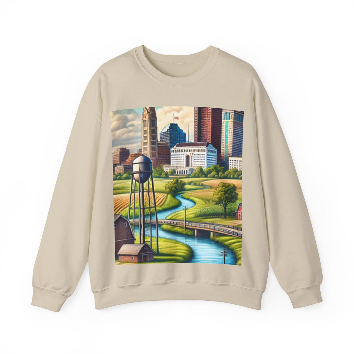 Rural River City Skyline Hometown Landscape Sweatshirt