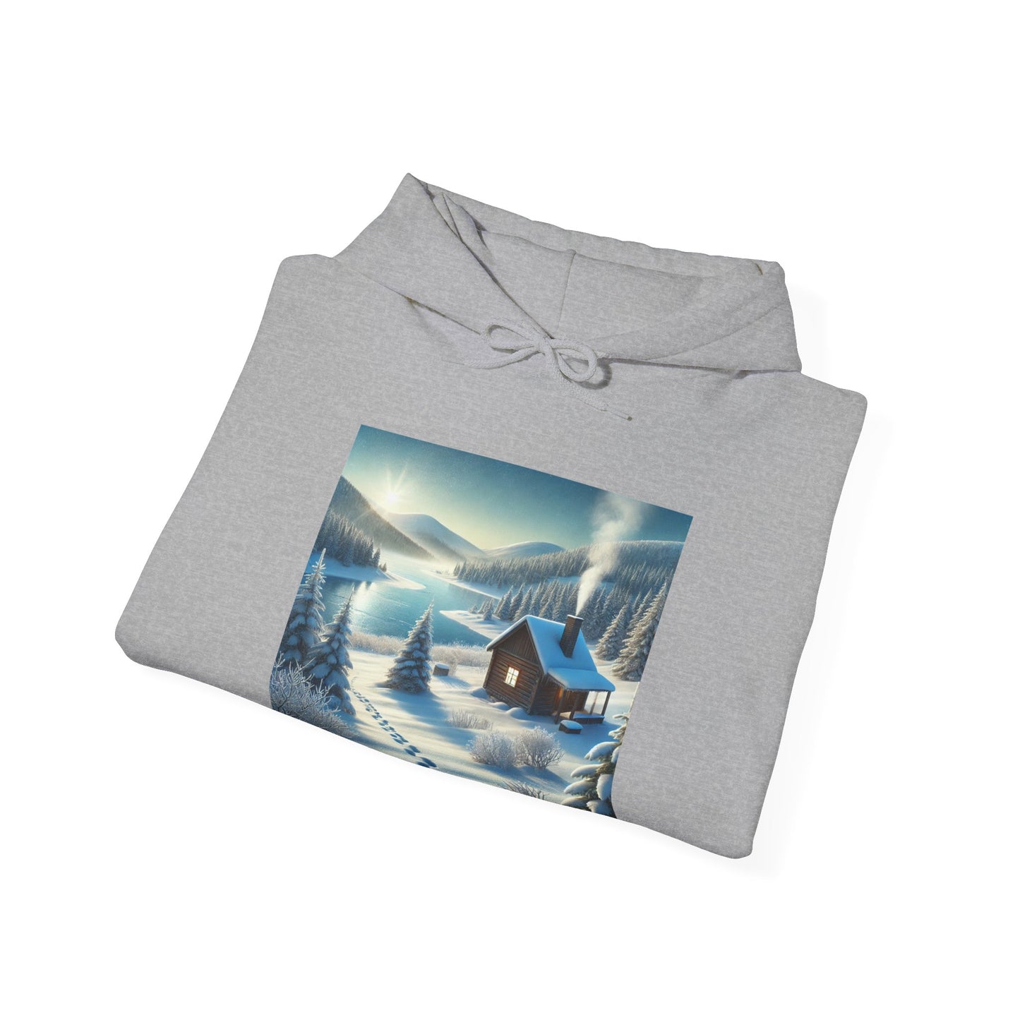 Snowy Cabin Winter Lake Landscape Art Hoodie