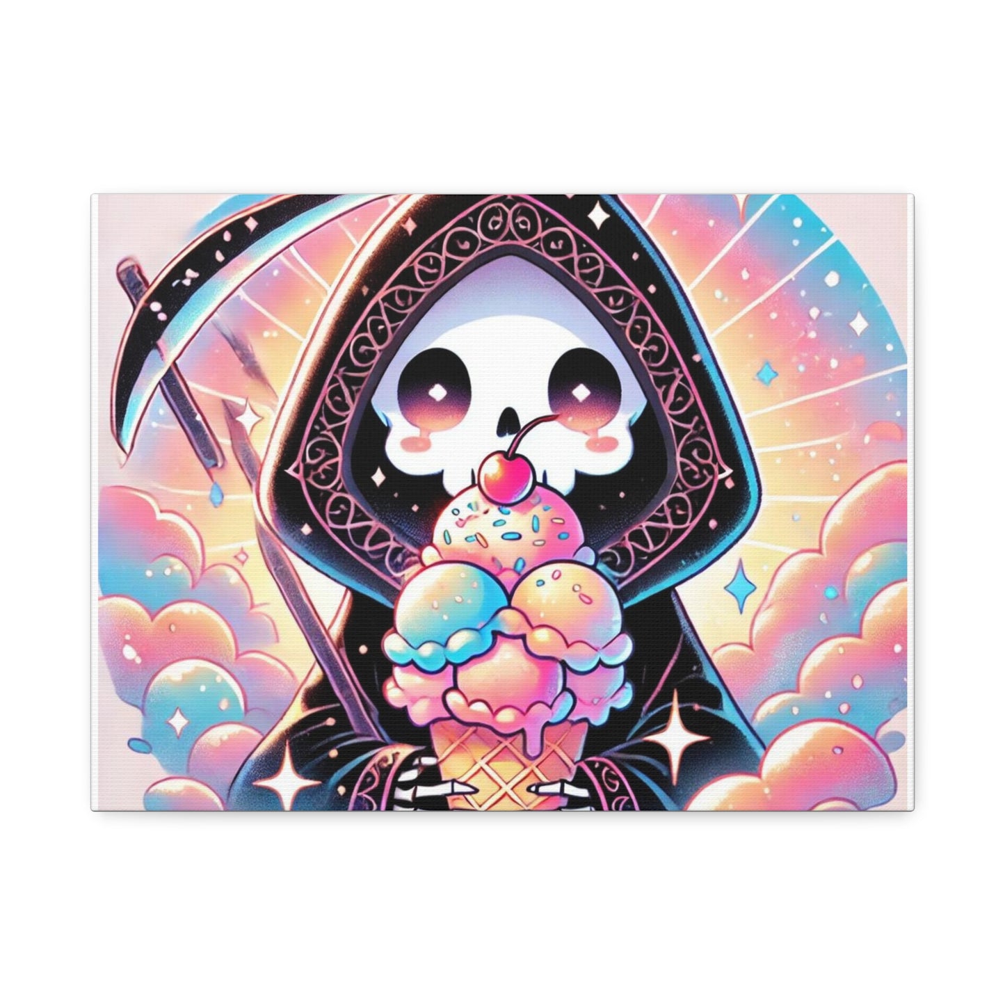 Cute Grim Reaper Ice Cream Pastel Canvas Art