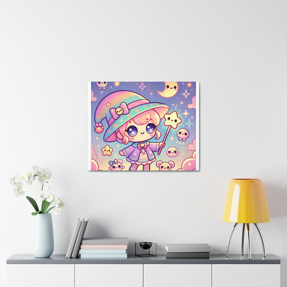 Kawaii Moon Wand Pastel Fantasy Canvas Wall Art