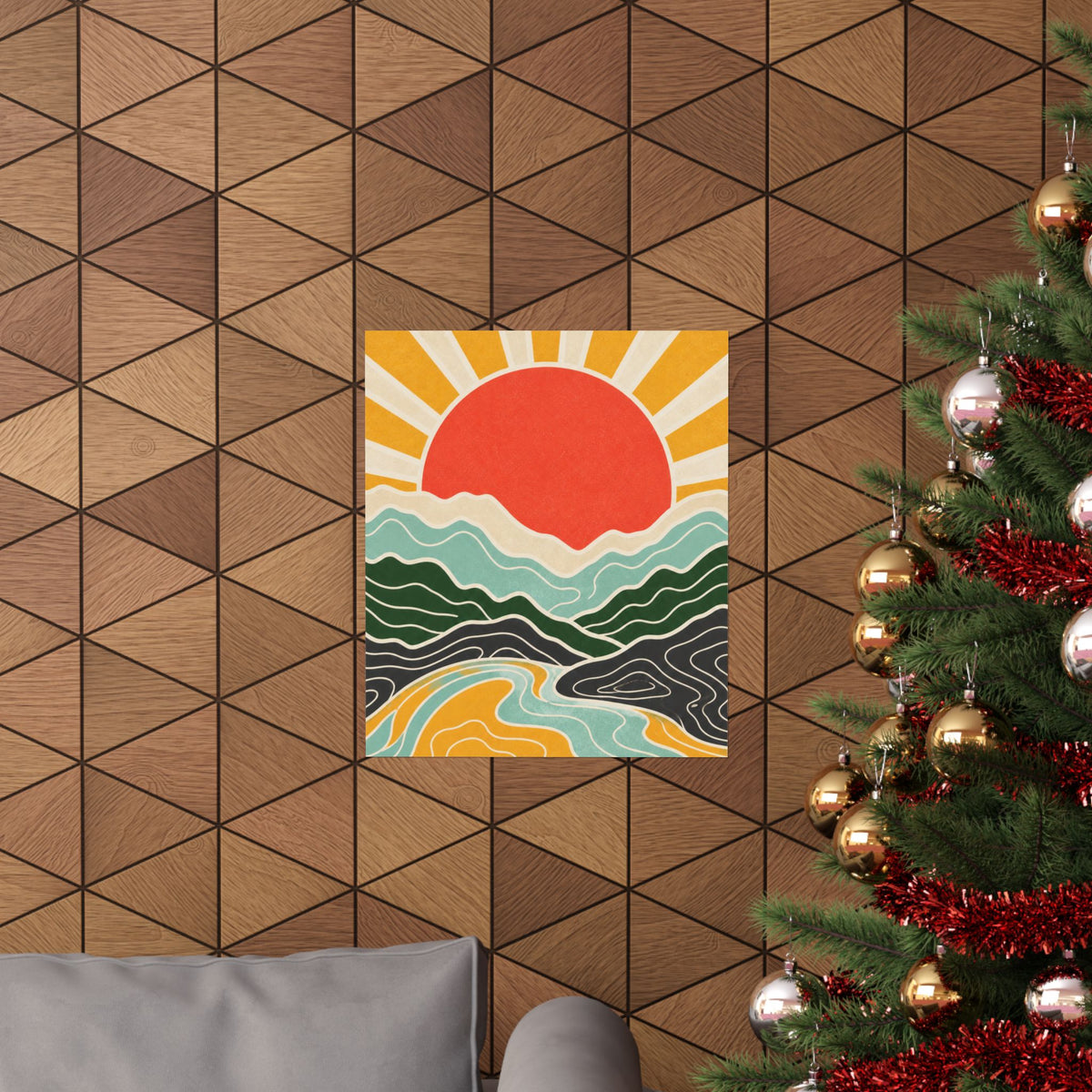Topographic Sunrise Mid Century Mountain Art Poster