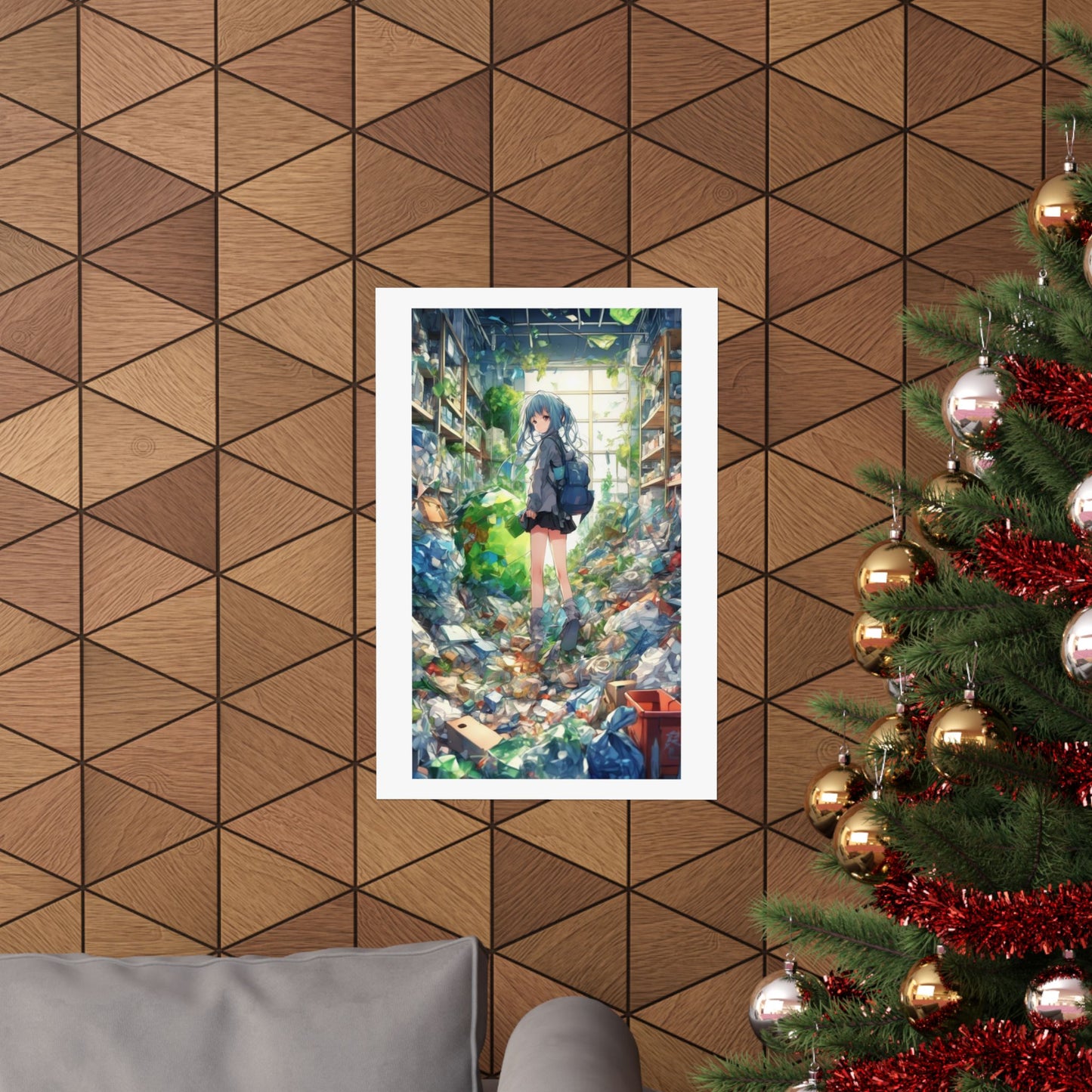 Green Recycling Alley Anime Girl Urban Green Poster