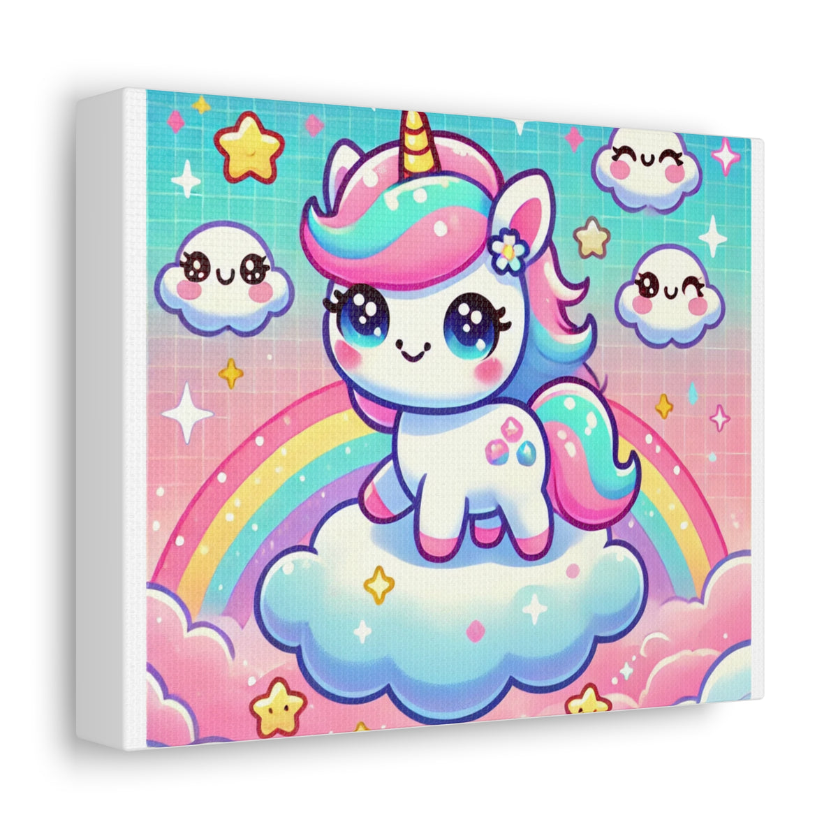 Pastel Rainbow Unicorn Cloud Kawaii Canvas Wall Art