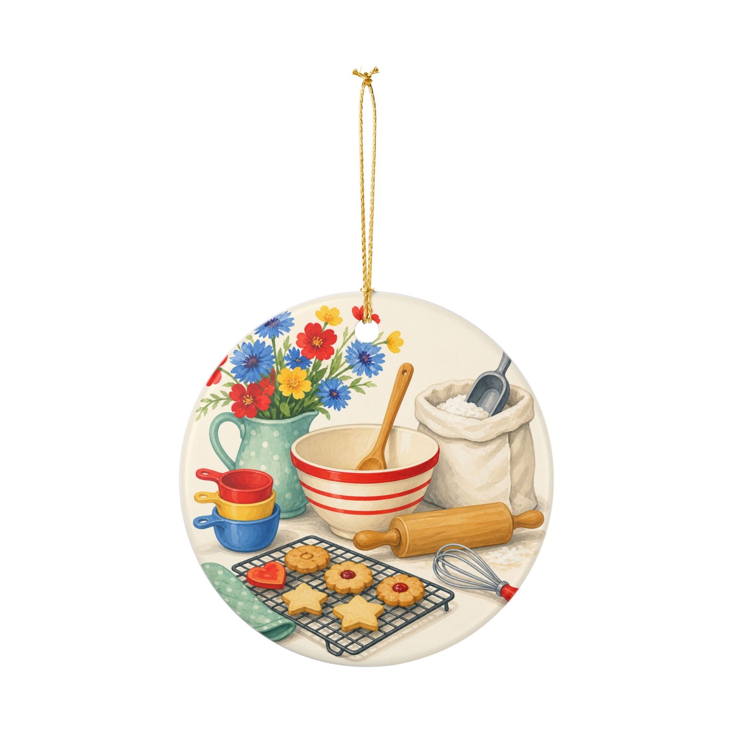 Cheerful Home Baking Hobby Art Ceramic Ornament, Holiday Keepsake and Gift