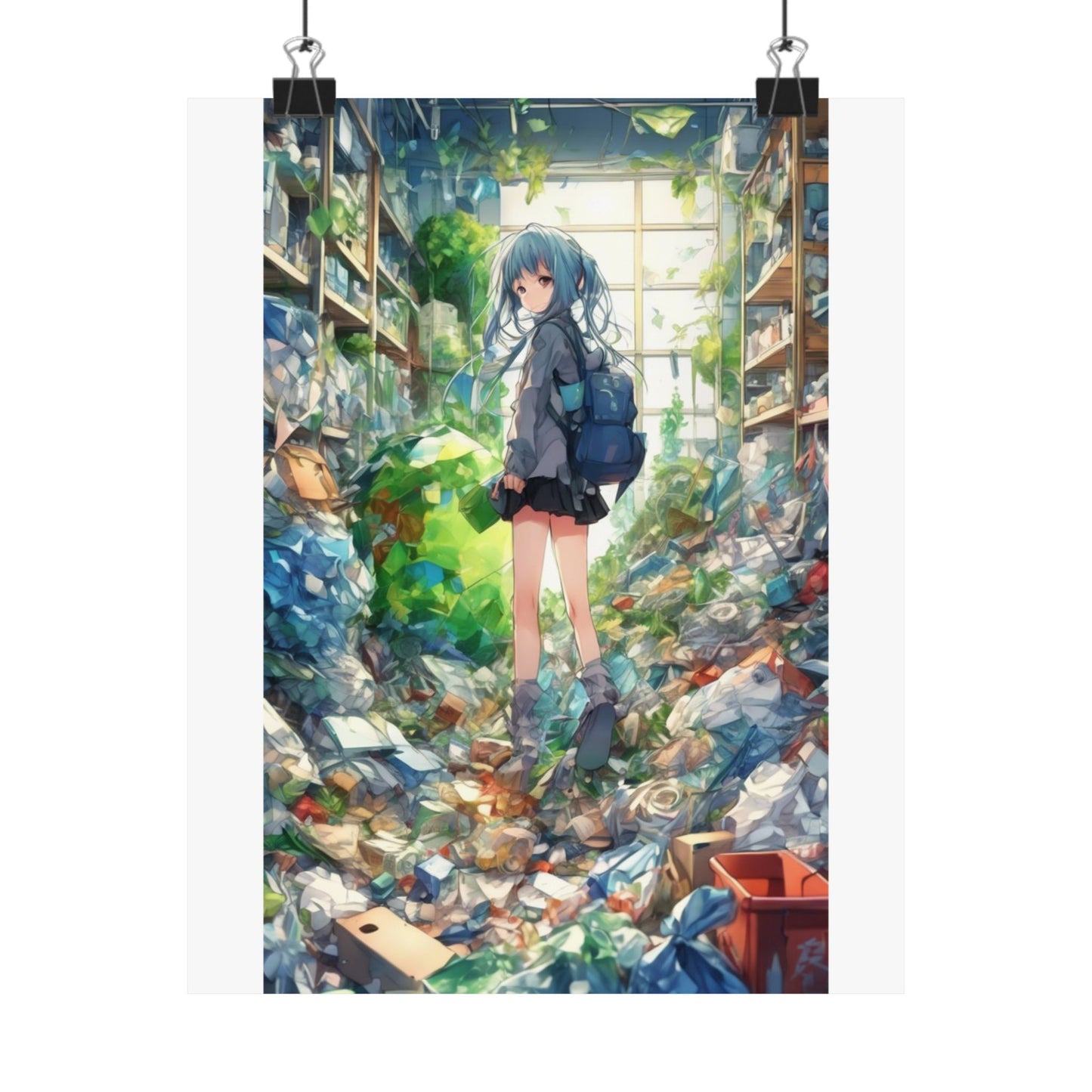 Green Recycling Alley Anime Girl Urban Green Poster