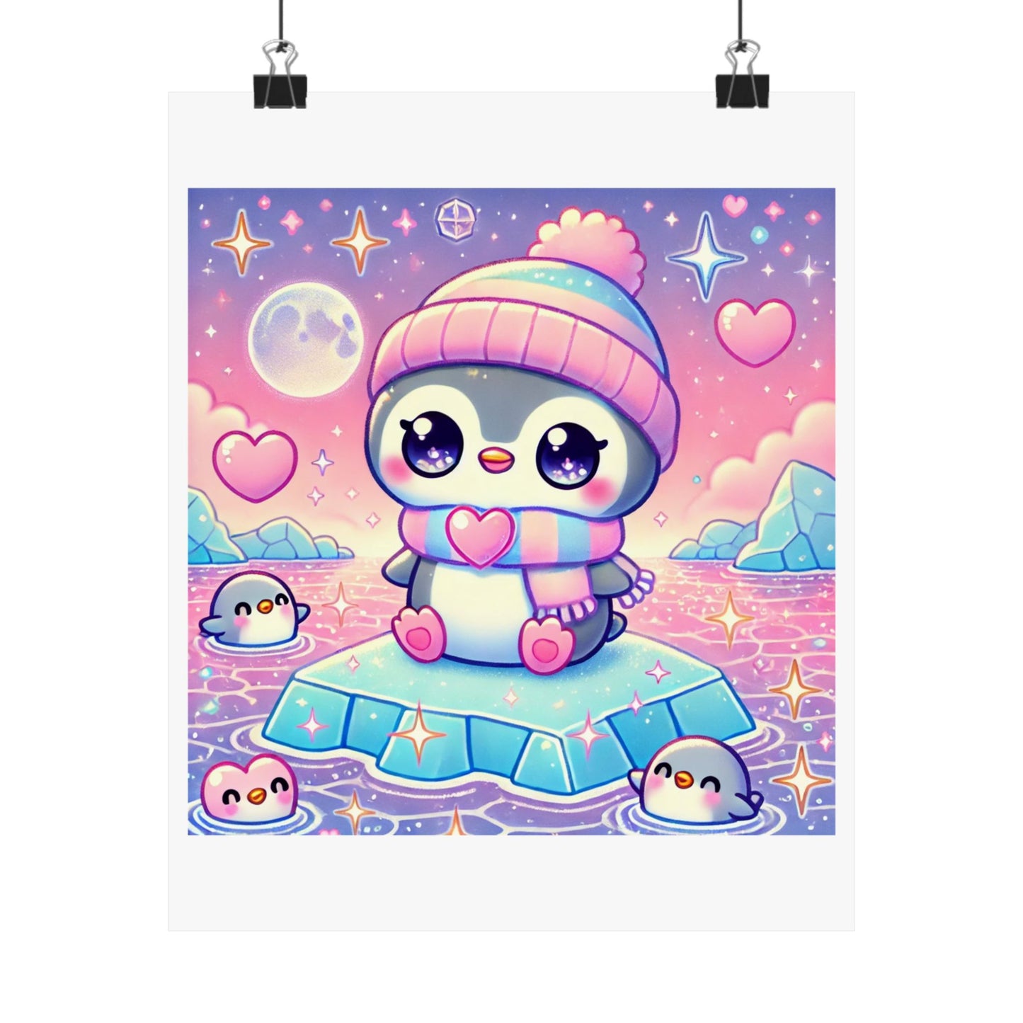 Cute Winter Penguin Ice Floe Kawaii Art Poster