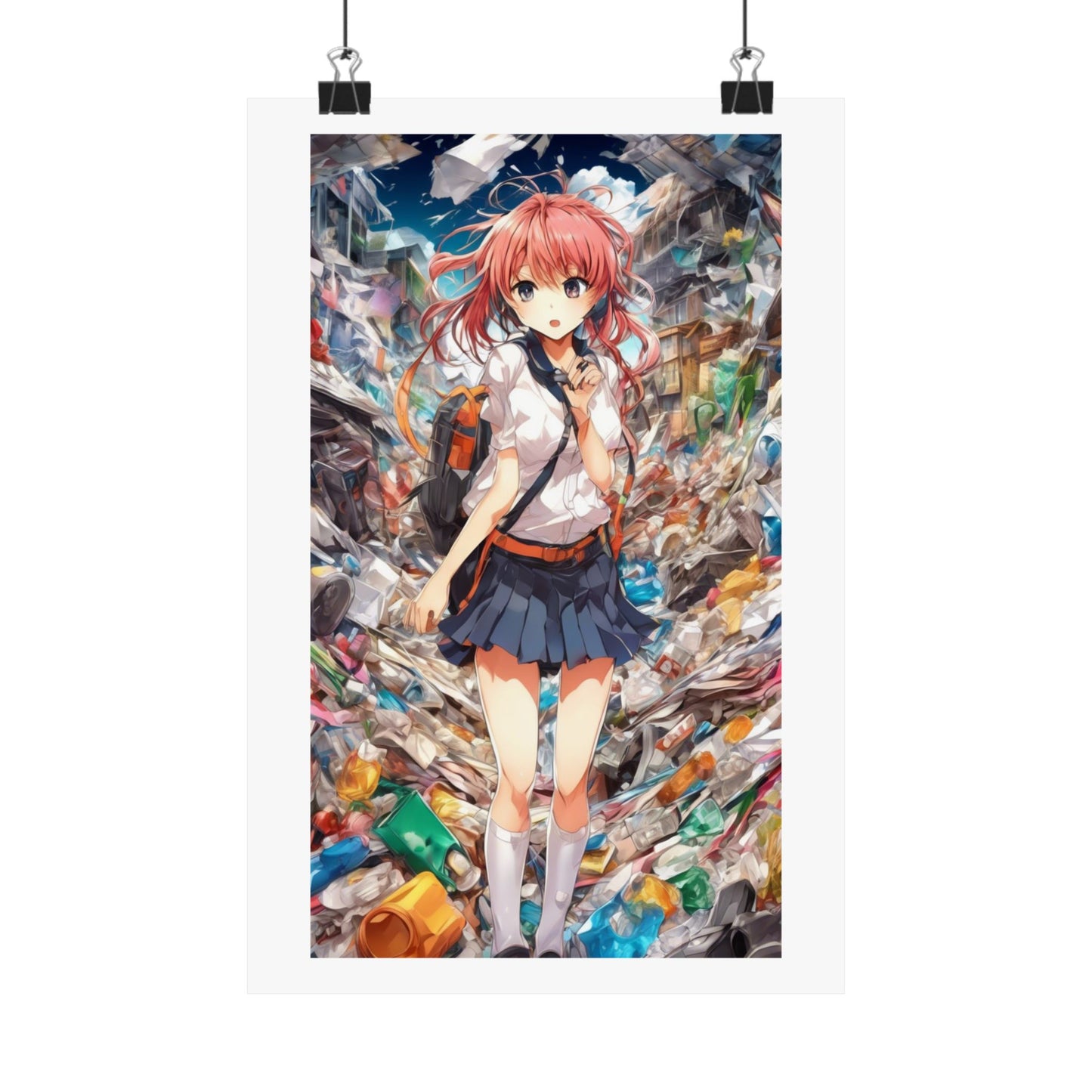 Recycling Day Anime Schoolgirl Eco Street Art Poster